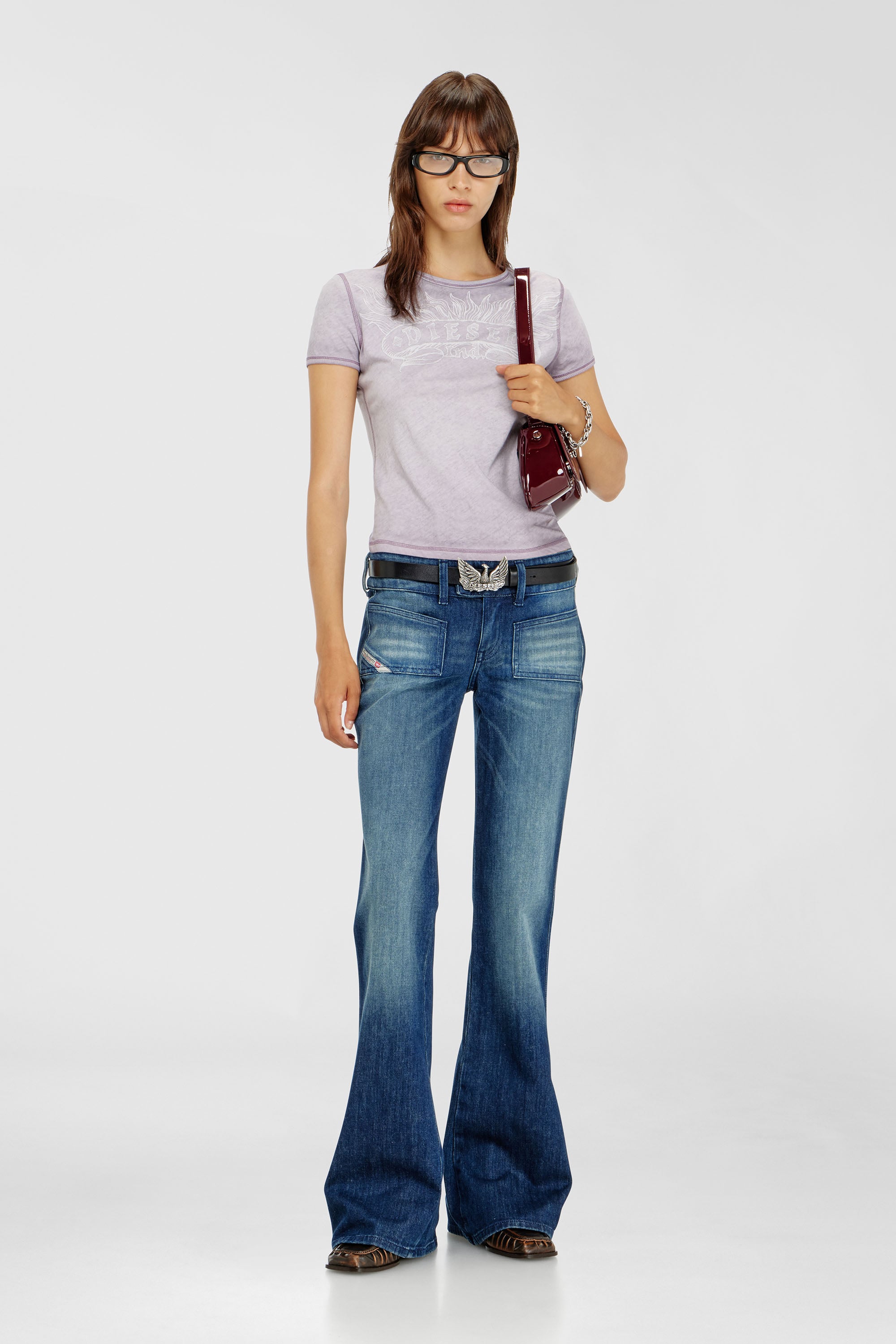 Diesel - T-UNCUTIES-LONG-AA2, Female's Slim T-shirt with tonal logo print in Grey - 2