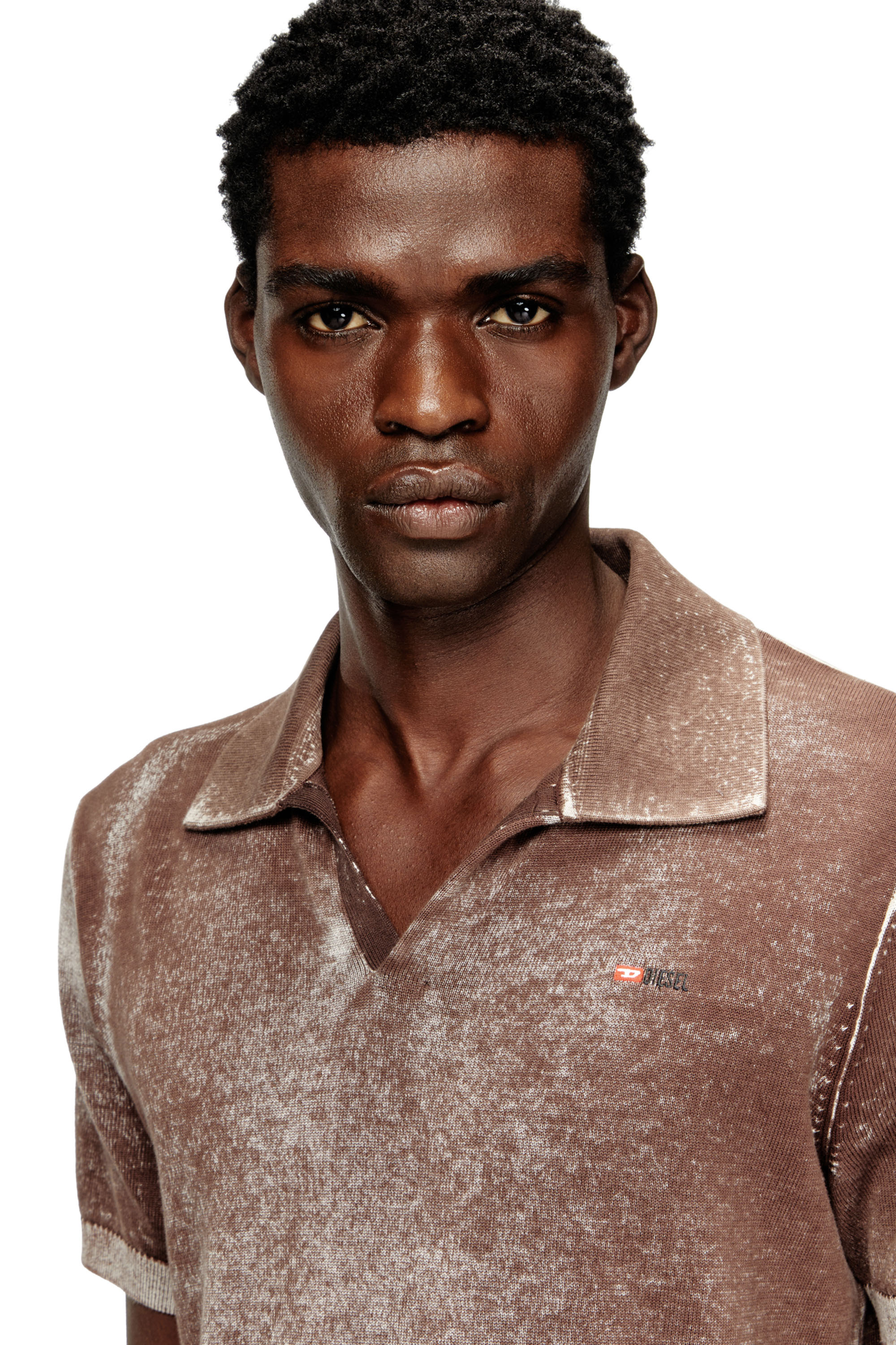 Men's Knit polo shirt with faded reverse print | Brown | Diesel US