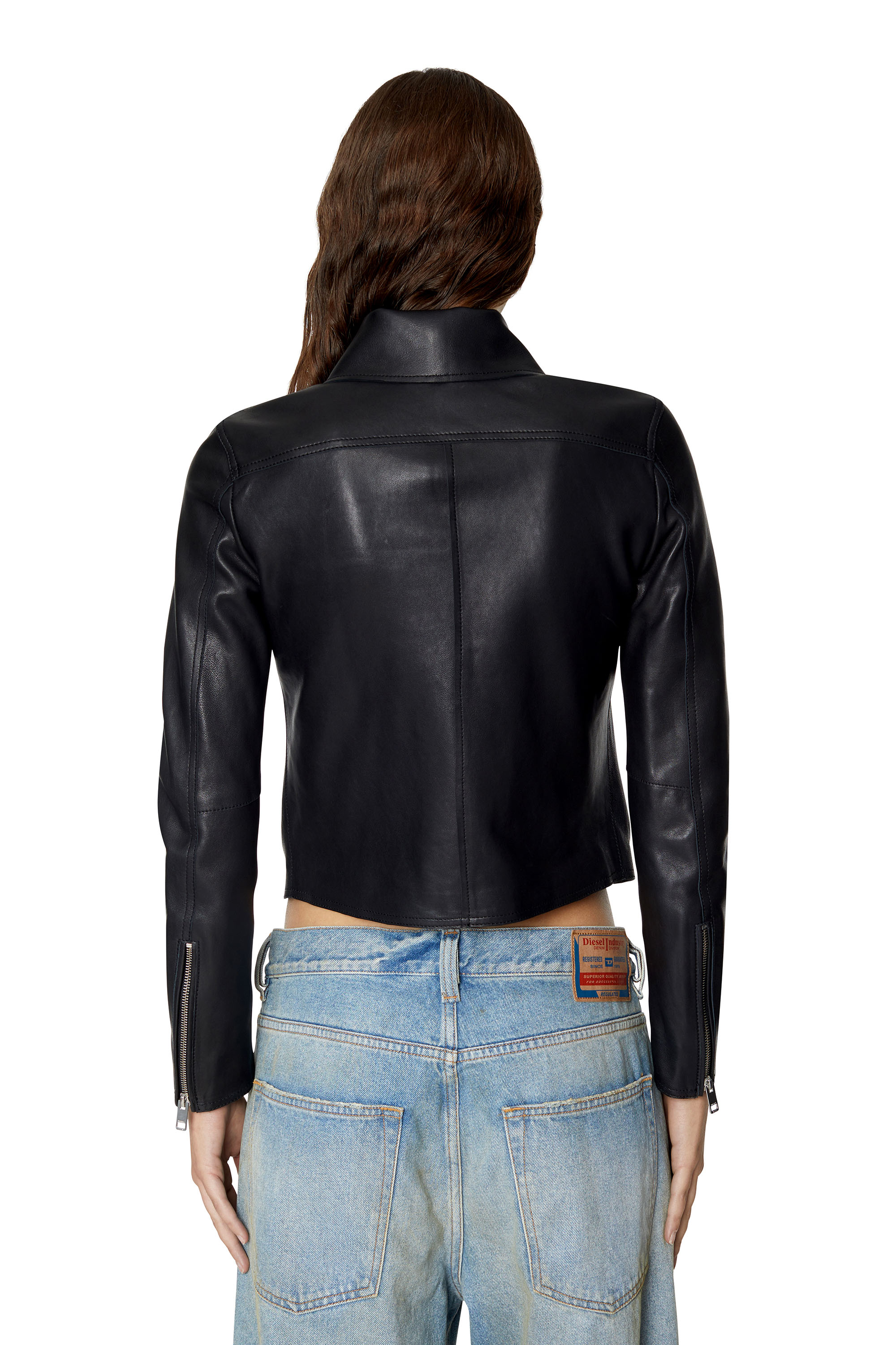Diesel - L-MELIA-NW, Veste biker en cuir l&eacute;ger Femme in Noir - 5