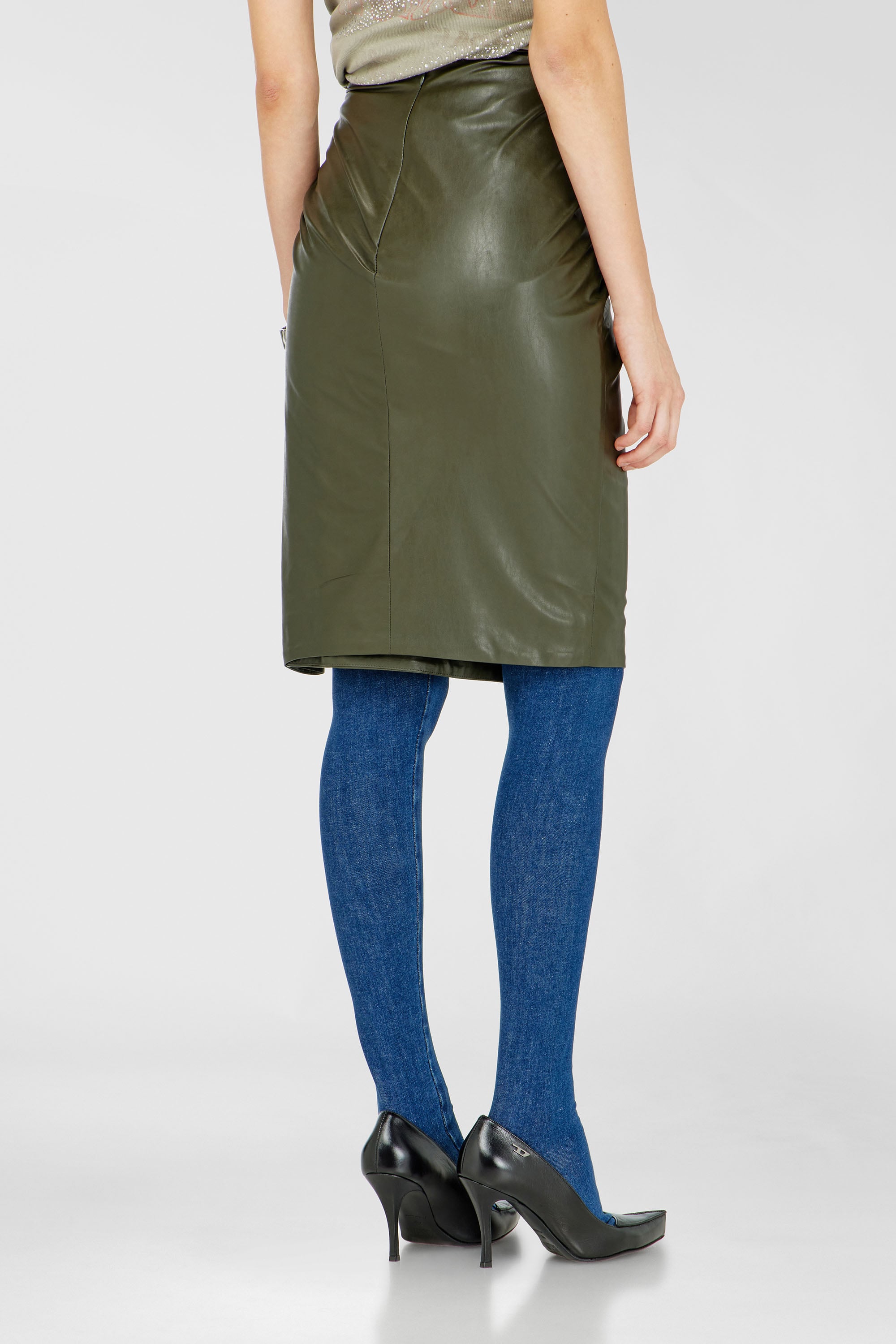 Diesel - O-DASLI, Woman's Draped pencil skirt with split in Military Green - 4
