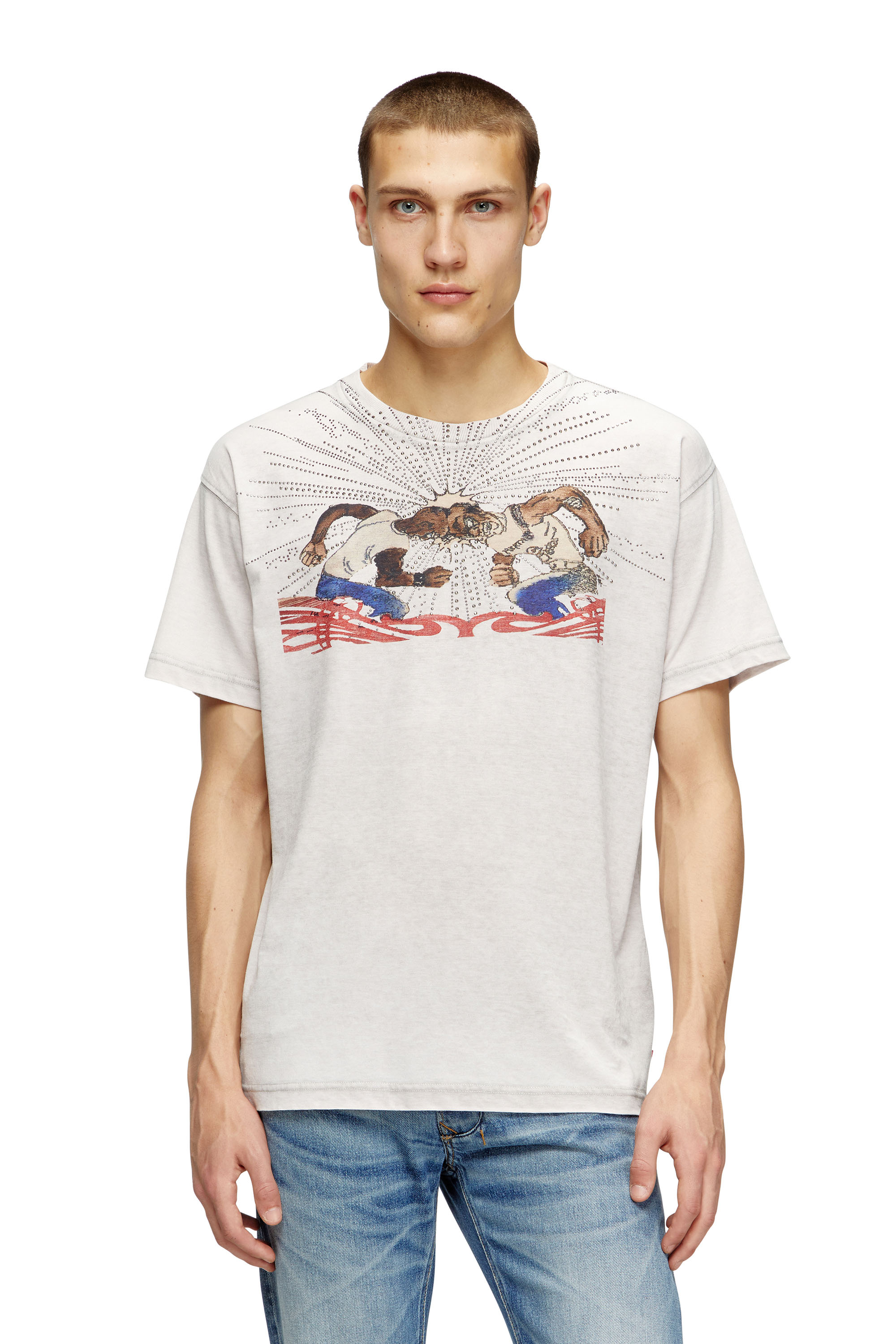 Diesel - T-NORM-T15, Male's T-shirt with rhinestone graphic in Light Grey - 3