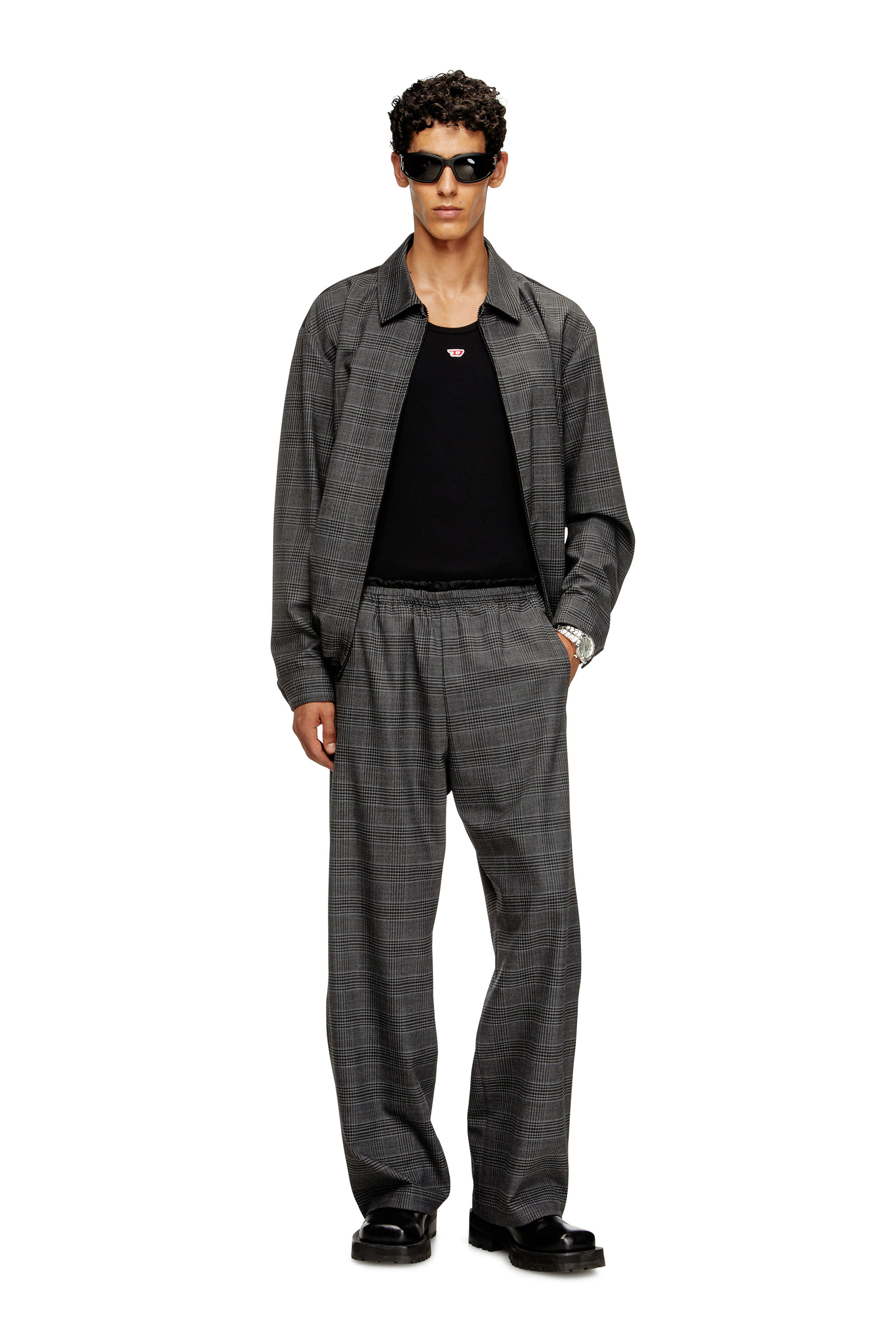 Diesel - P-TILSON, Male's Wool pants with a drawstring waist in Black/Grey - 2