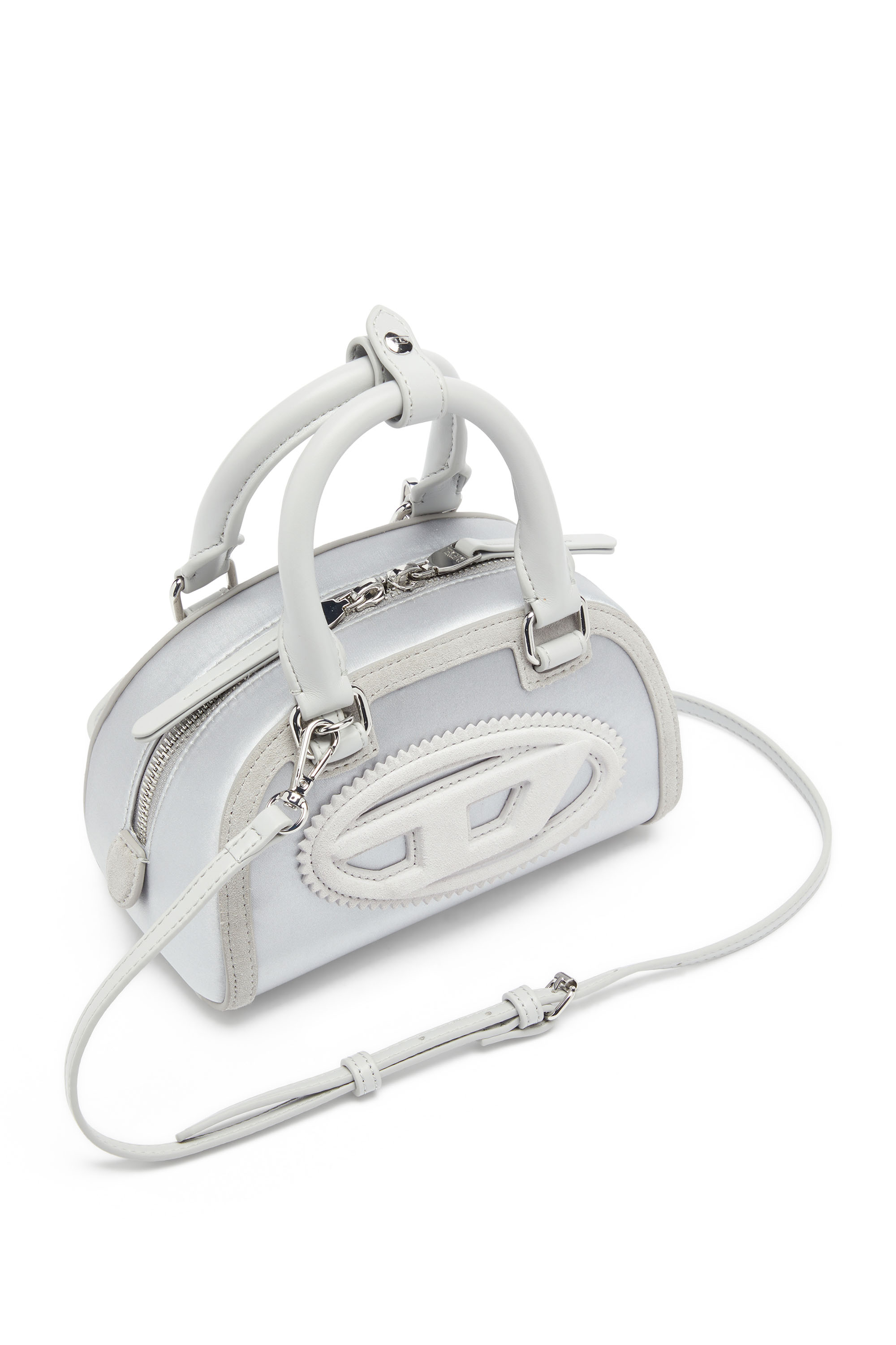 Diesel - 1DR DOME CROSSBODY, Female's 1DR Dome - Mini bowling bag in satin and suede in Silver - 6