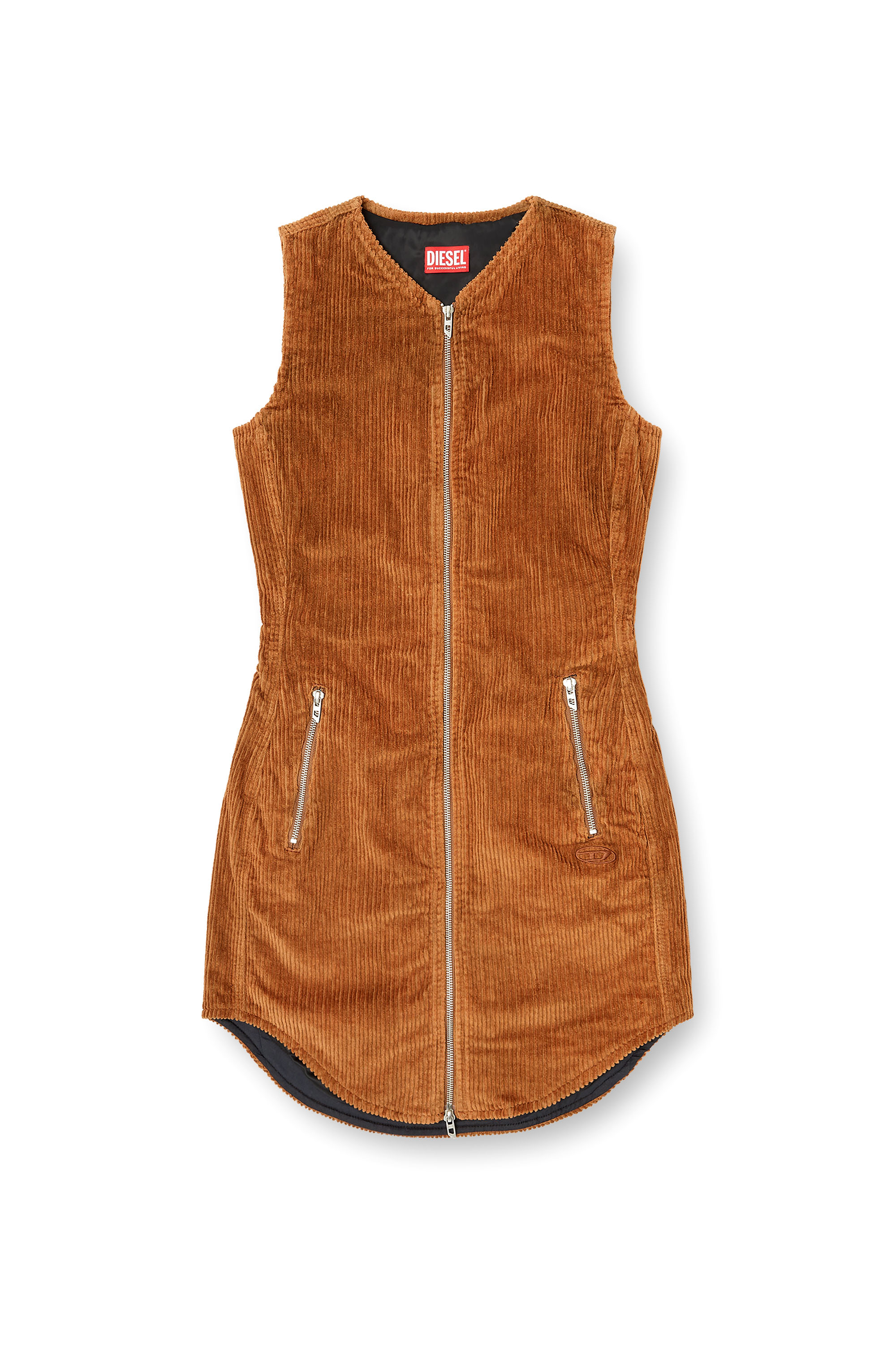 Diesel - D-ENEA, Female's Cotton mini dress with front zipper in Brown - 2