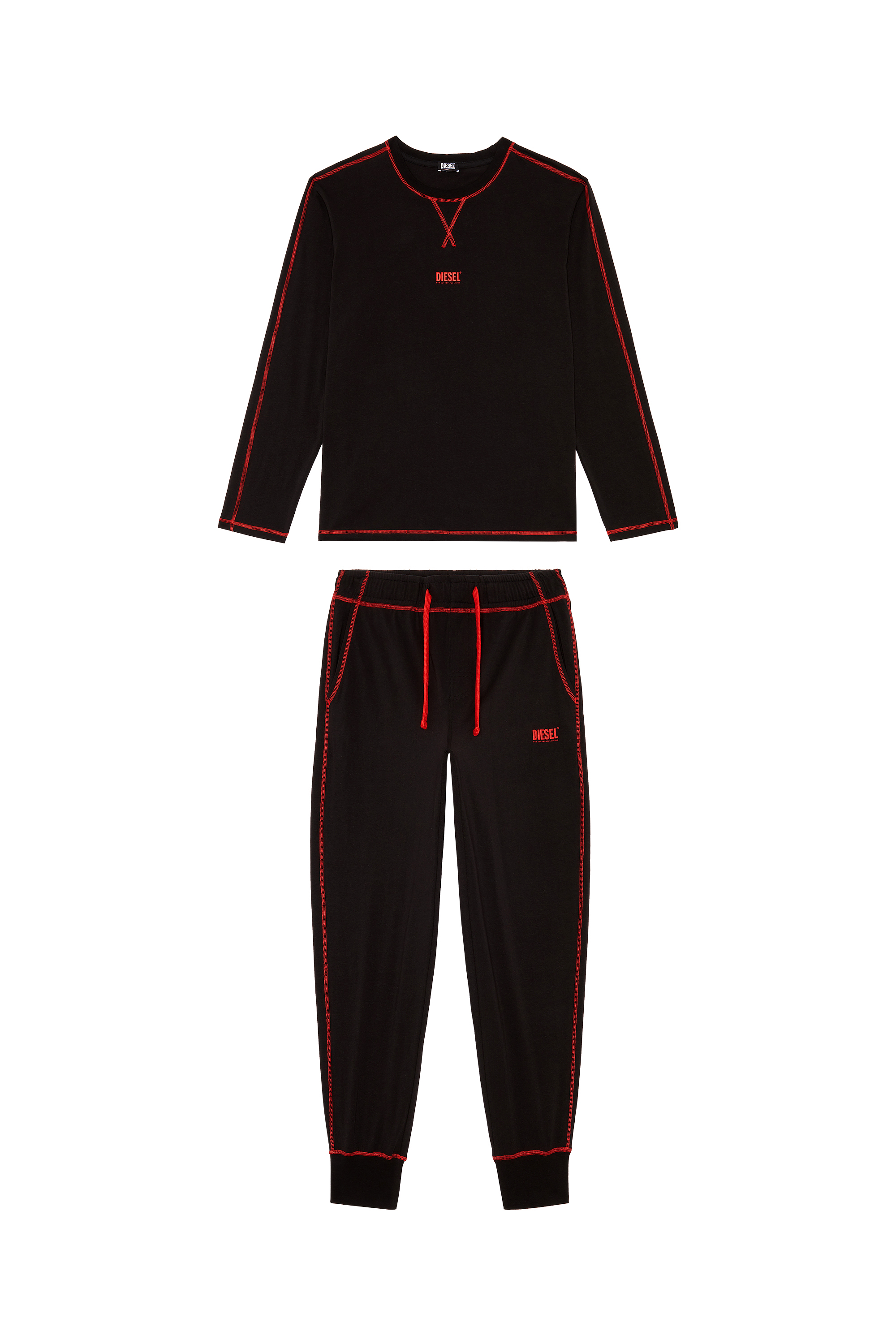 Diesel - UMSET-WILLONG, Man's Long pyjamas with contrast stitching in Black - 4