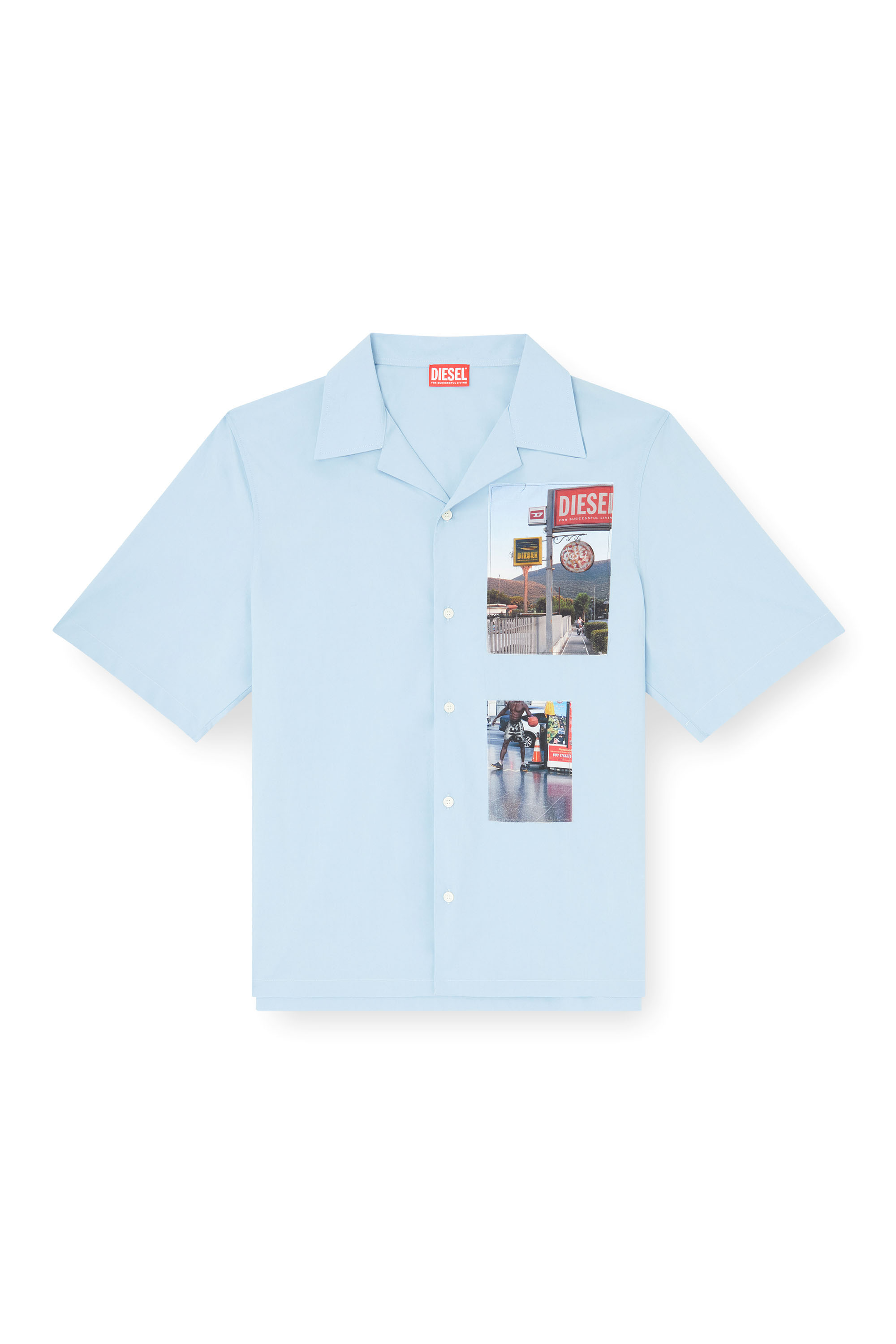 Diesel - S-BRACK-A-AJFY, Man's Short-sleeve shirt with logo photo patches in Light Blue - 3