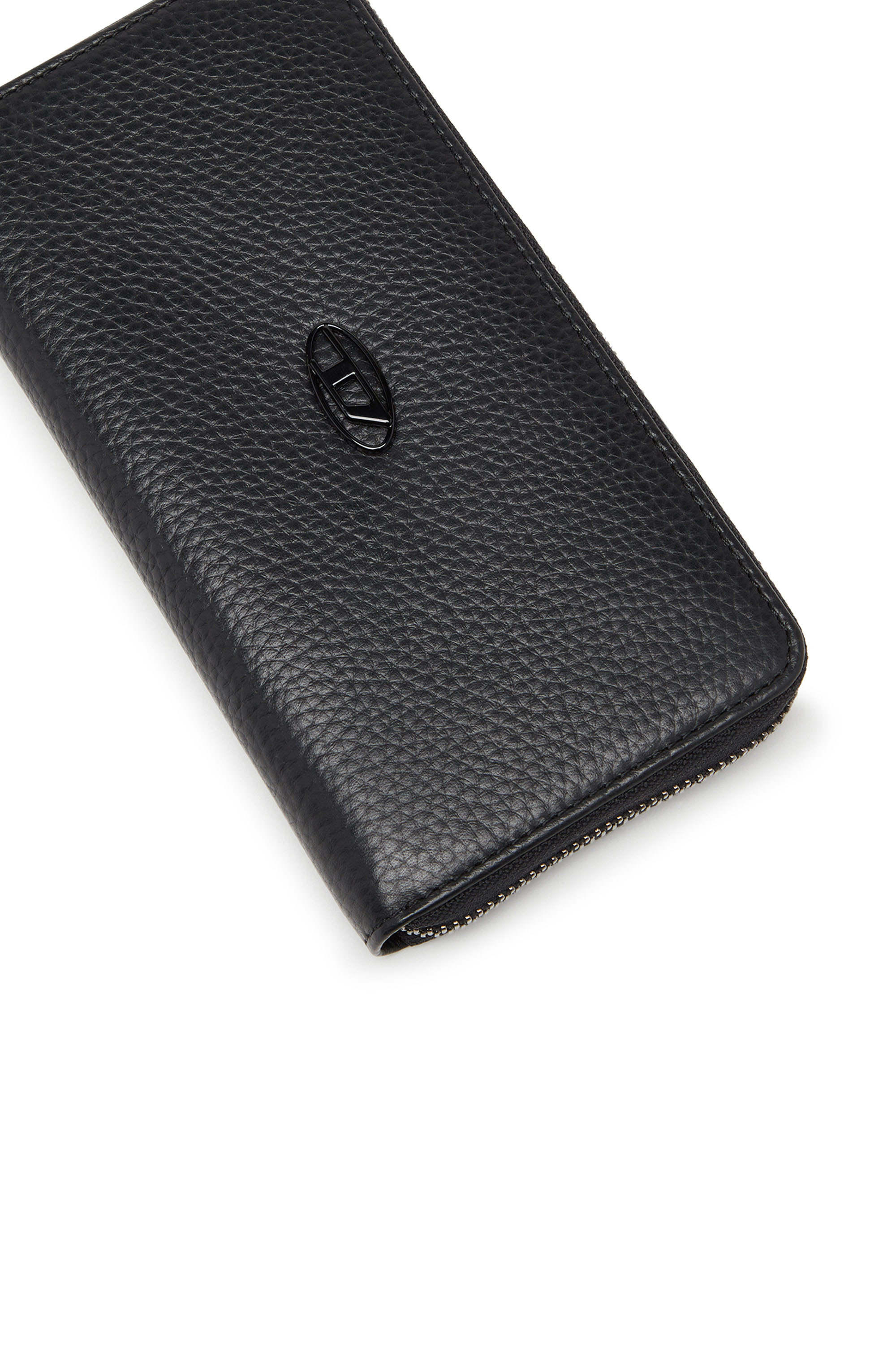 Diesel - CONTINENTAL ZIP L, Man's Leather zip-around wallet with logo plaque in Black - 4