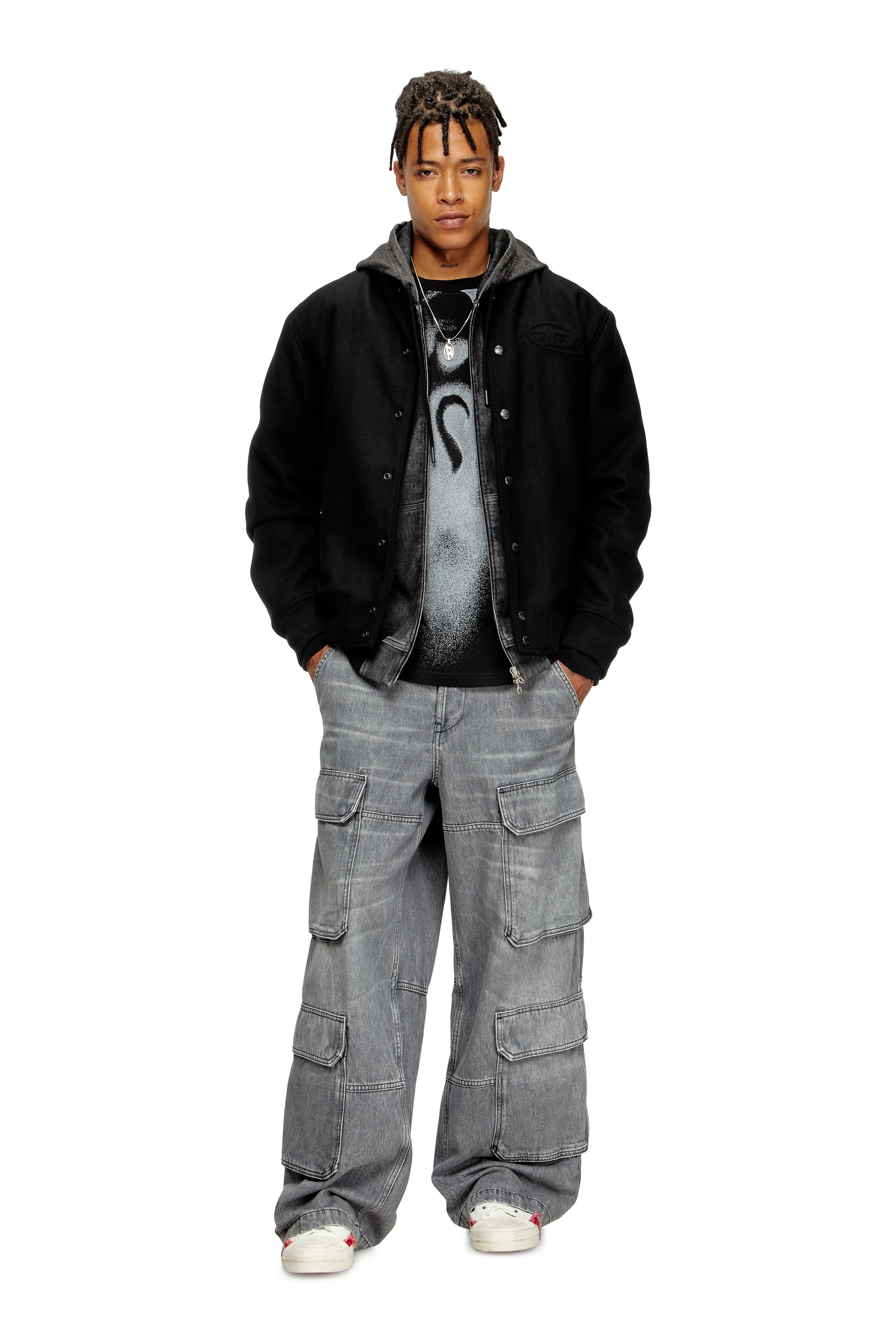 Diesel - J-ARRY, Male's Padded bomber jacket in wool blend in Black - 2