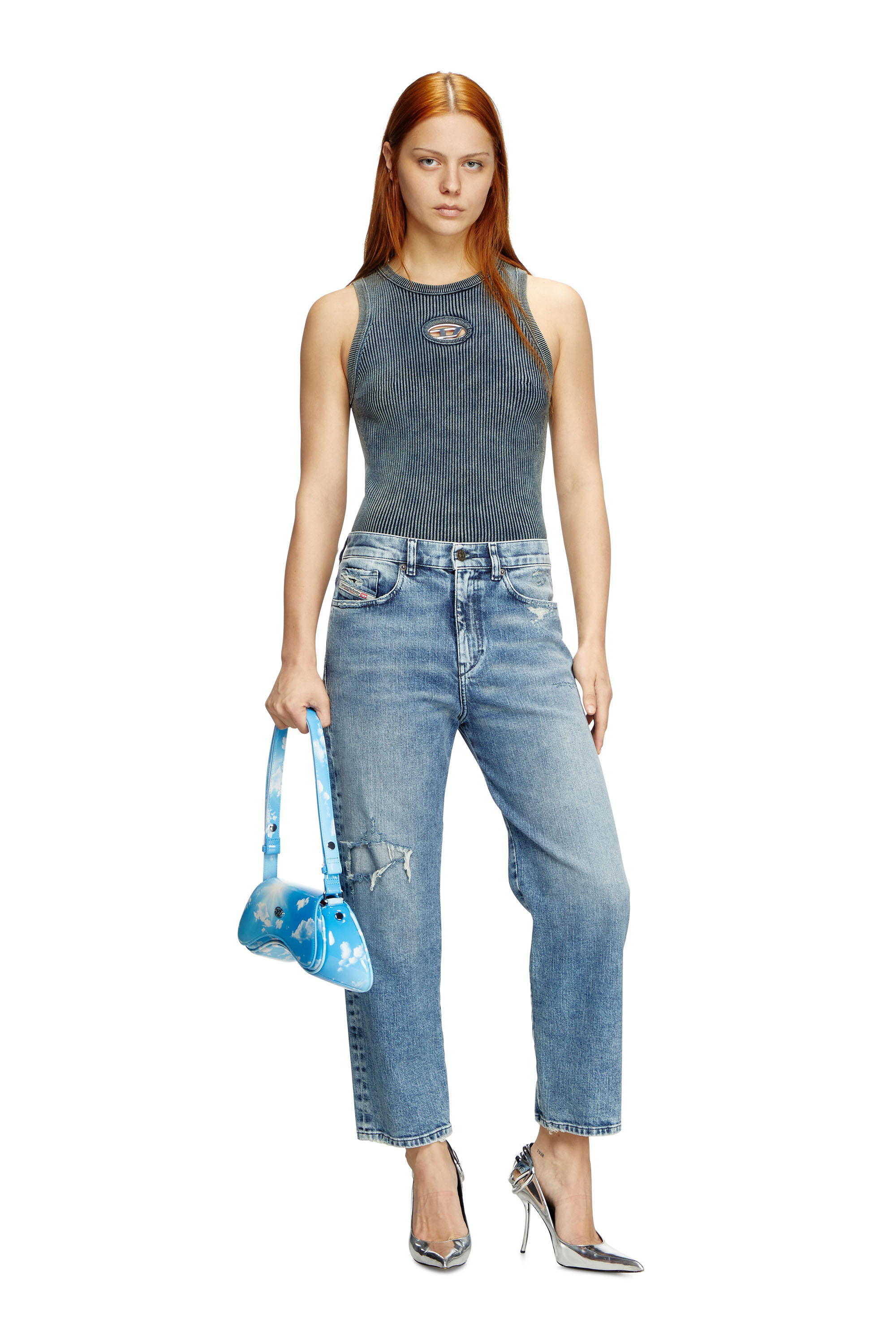 Diesel - PLAY CROSSBODY, Woman's Play-Shoulder bag in printed glossy PU in Light Blue - 2