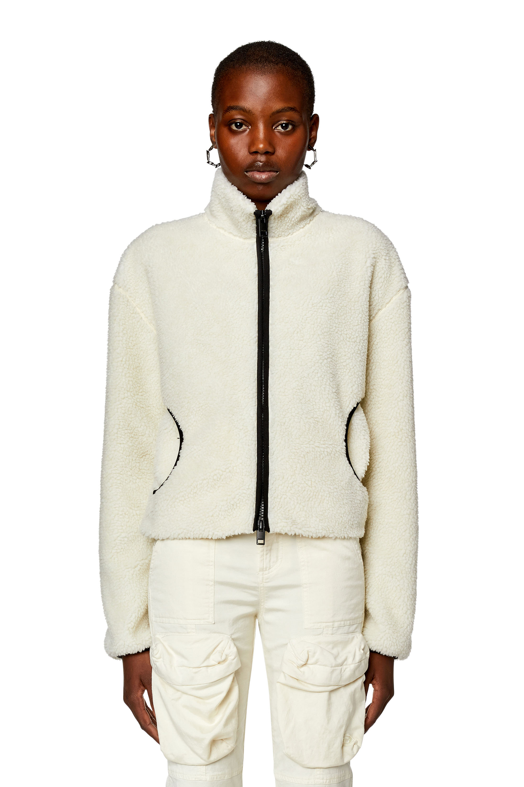 Diesel - F-CHIBI, Woman's Teddy jacket with piped oval D logo in White - 4