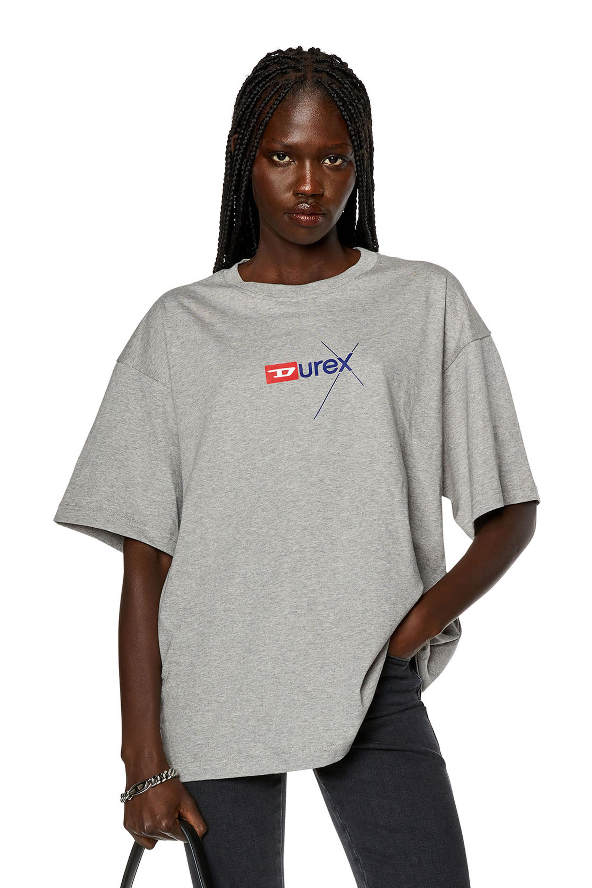 Diesel - DX-T-NLABEL, Man's Mélange T-shirt with Durex logo in Light Grey - 6