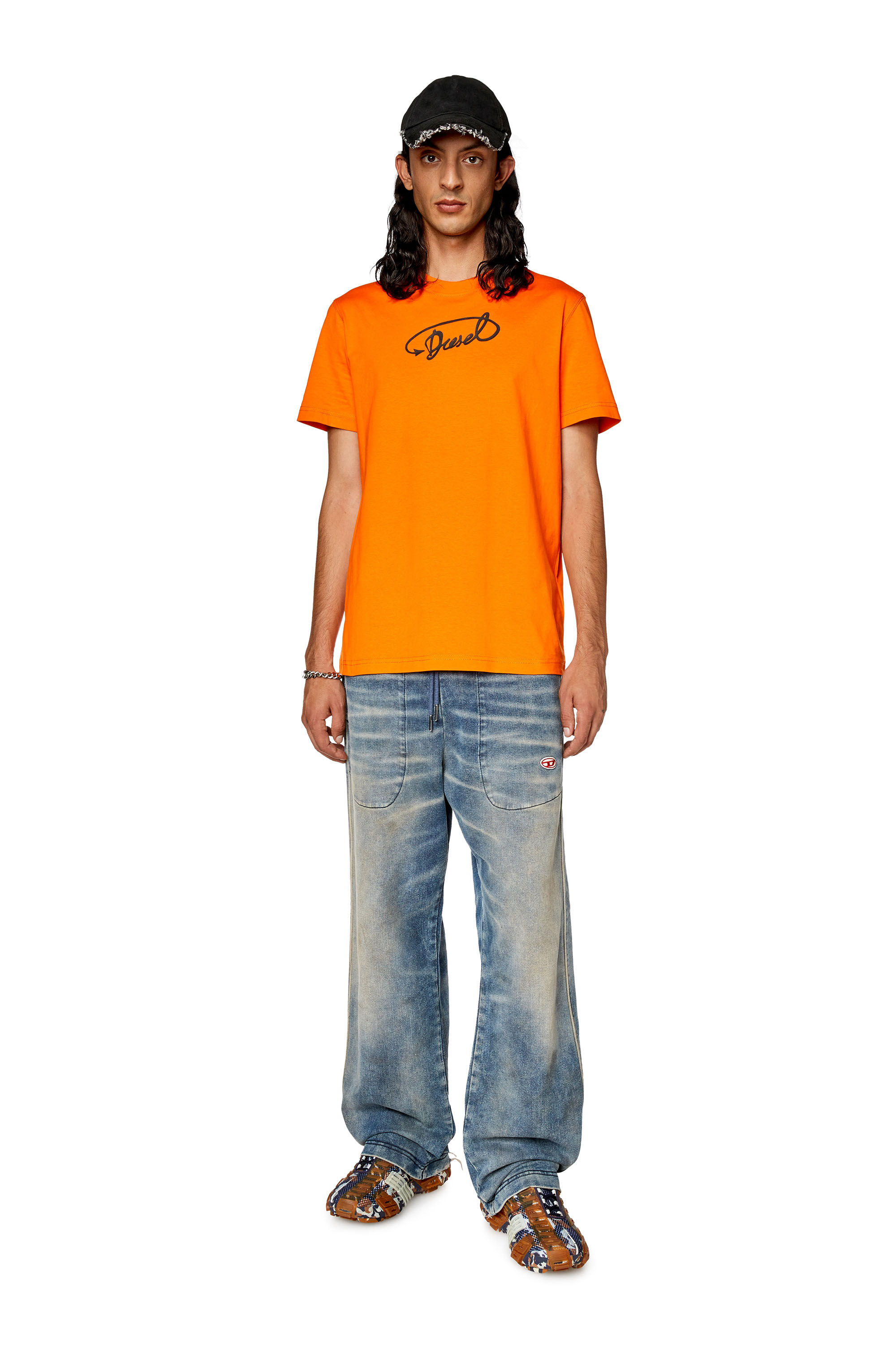 Diesel - T-DIEGOR-L11, Man's T-shirt with Diesel puff print in Orange - 1