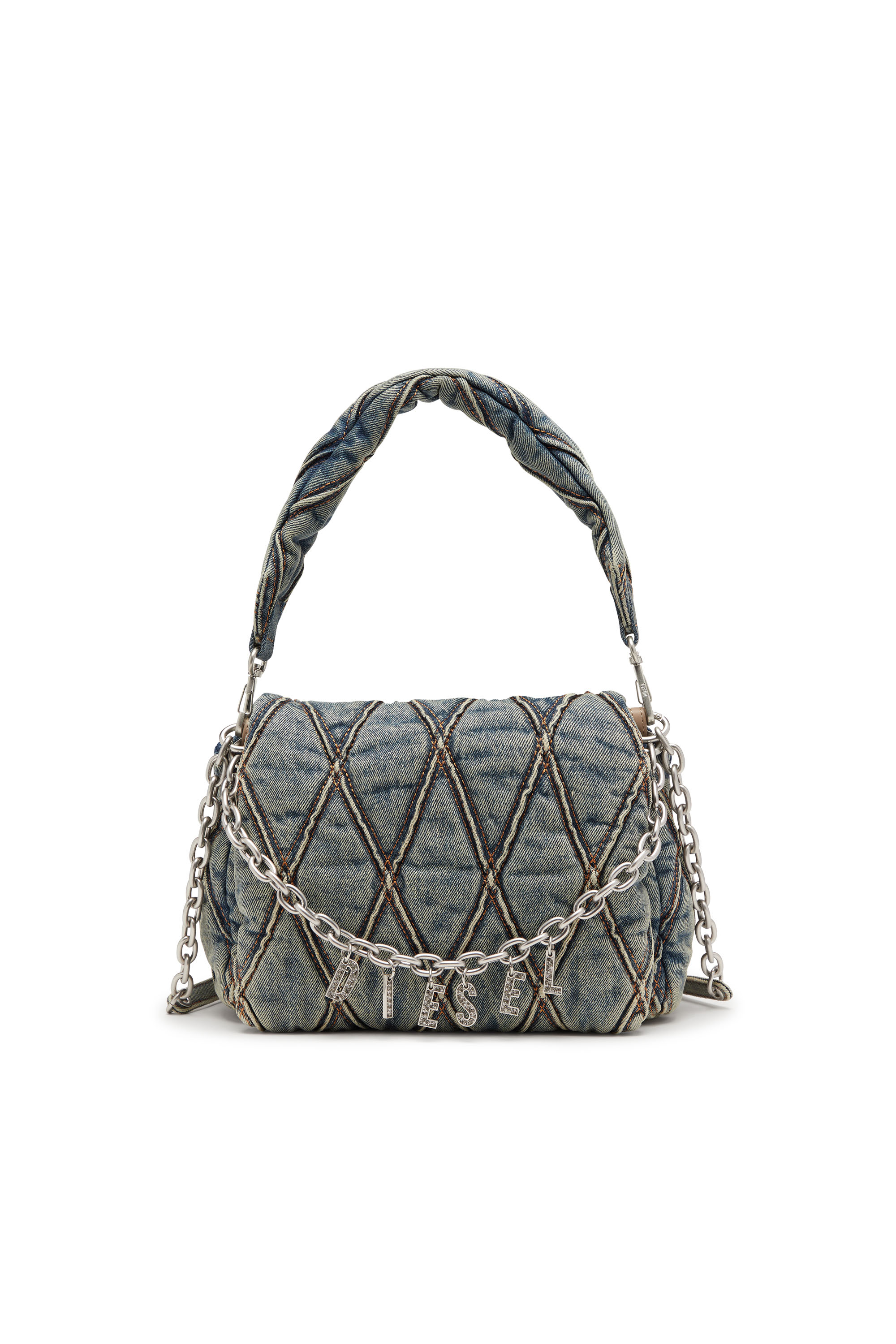 Diesel - CHARM-D SHOULDER M, Female's Charm-D M-Handbag in quilted denim in Medium Blue - 1