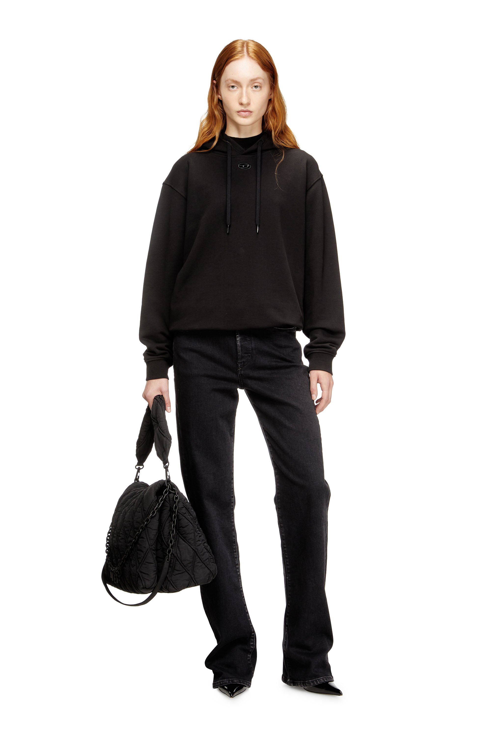 Diesel - F-NORMY-HOOD-OD, Woman's Hoodie in cotton with Oval D logo in Black - 2