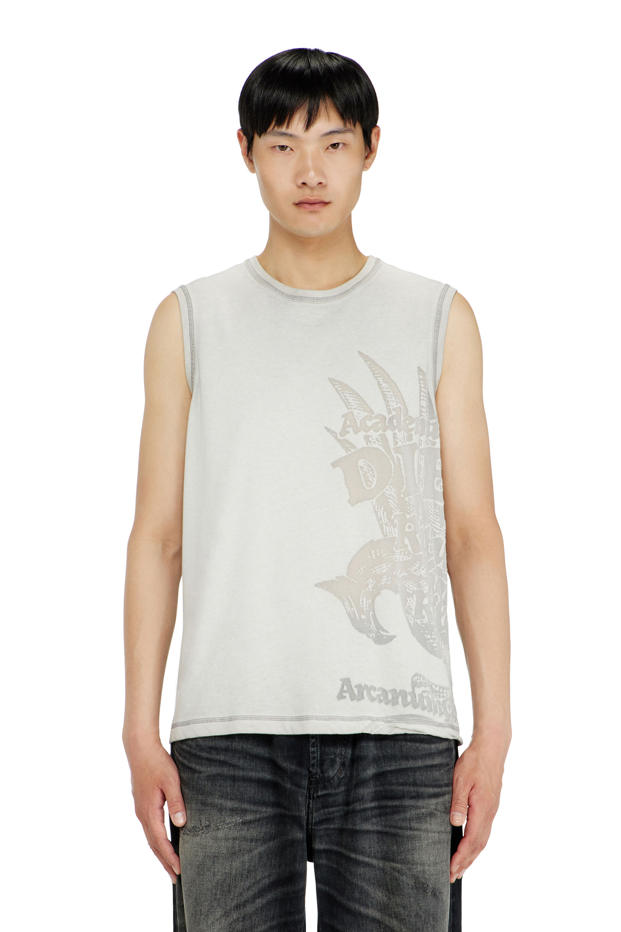 Diesel - T-RAWBISCO, Top sin mangas con gr&aacute;ficos en relieve Hombre in Gris - 3