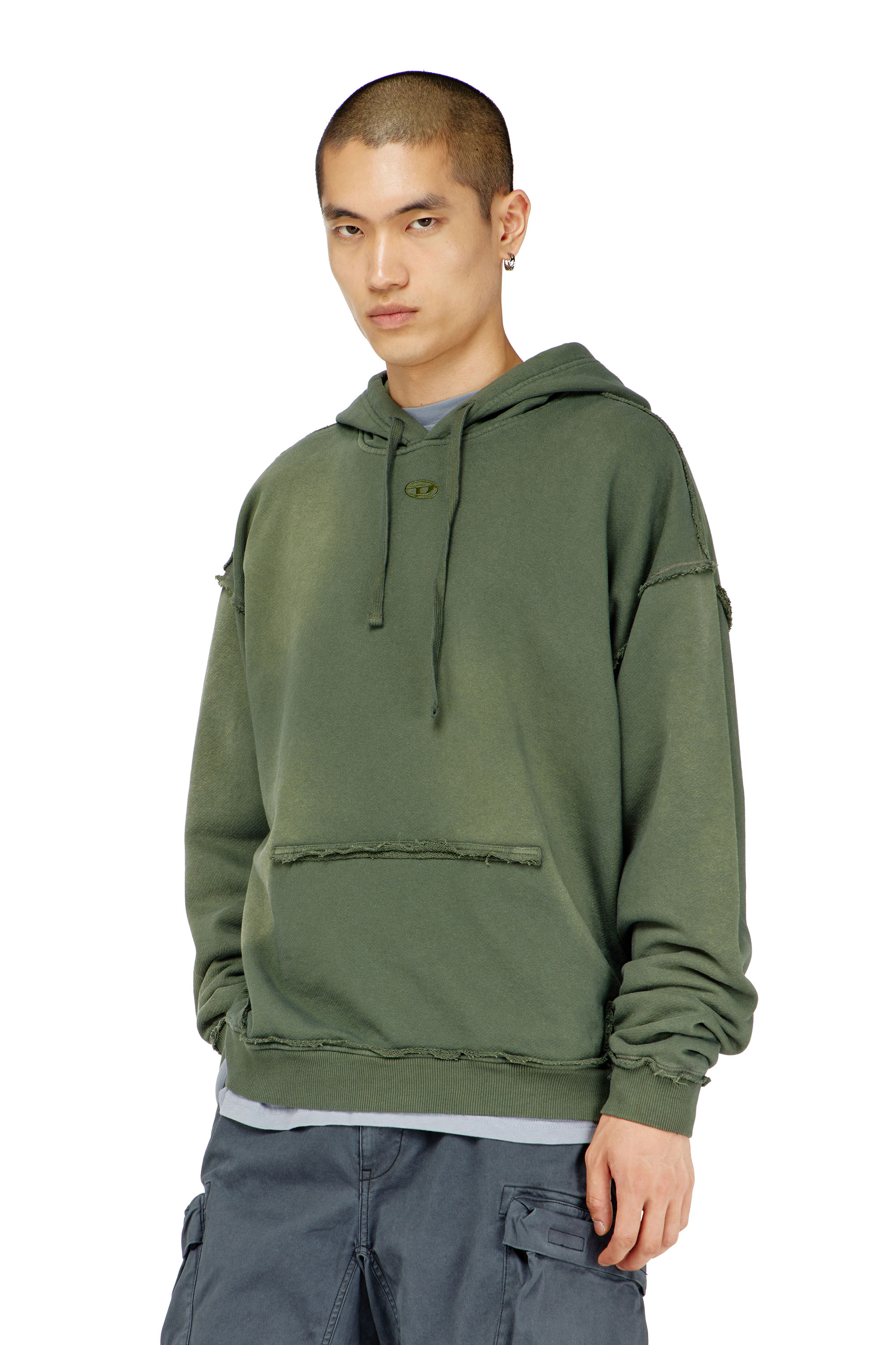 Diesel - S-POCK-HOOD, Male's Faded cotton hoodie with frayed details in null - 3