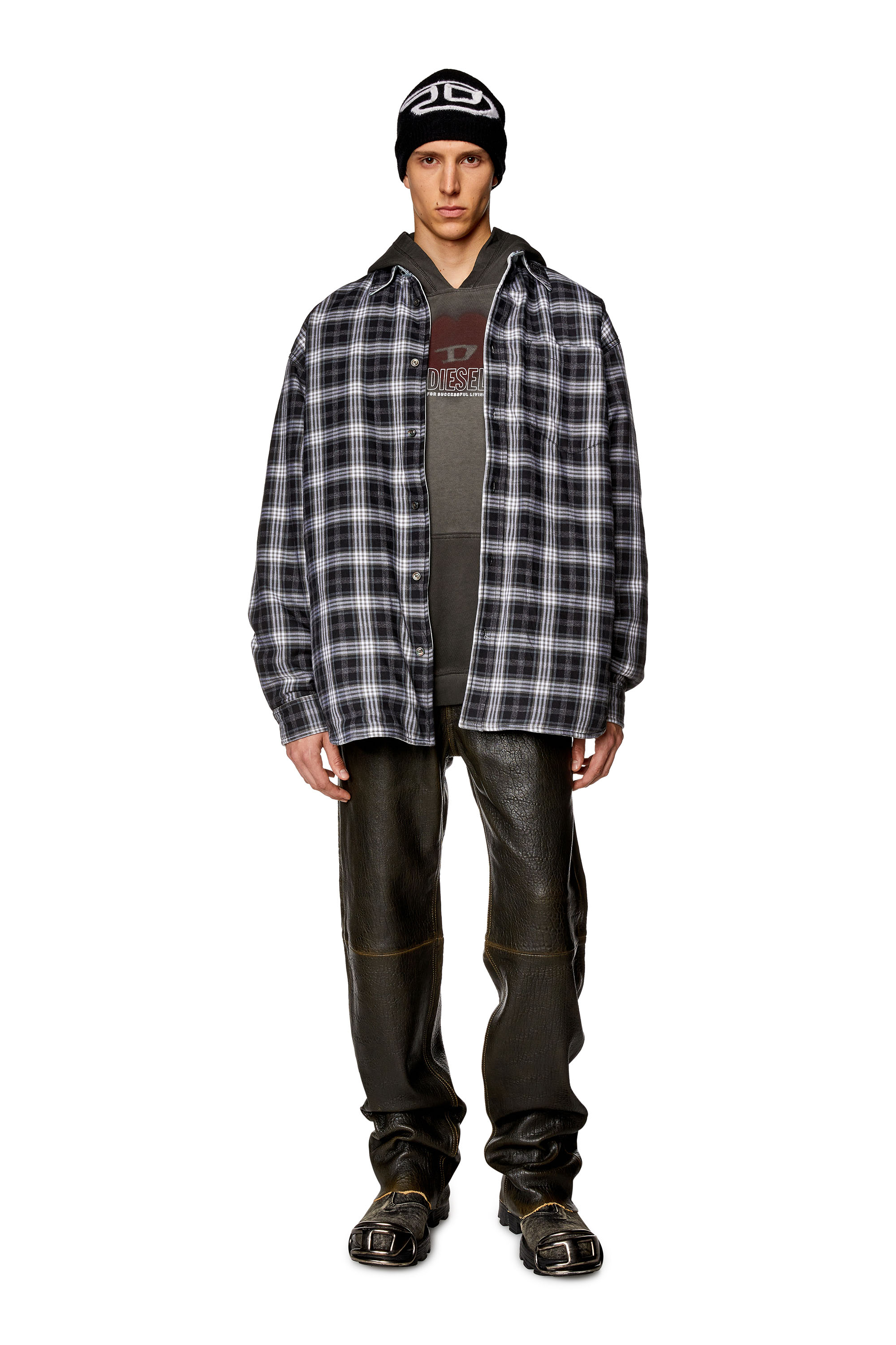 Diesel - S-DEWNY-DOUBLE-CHECK-A, Man's Reversible padded overshirt in Black/White - 1