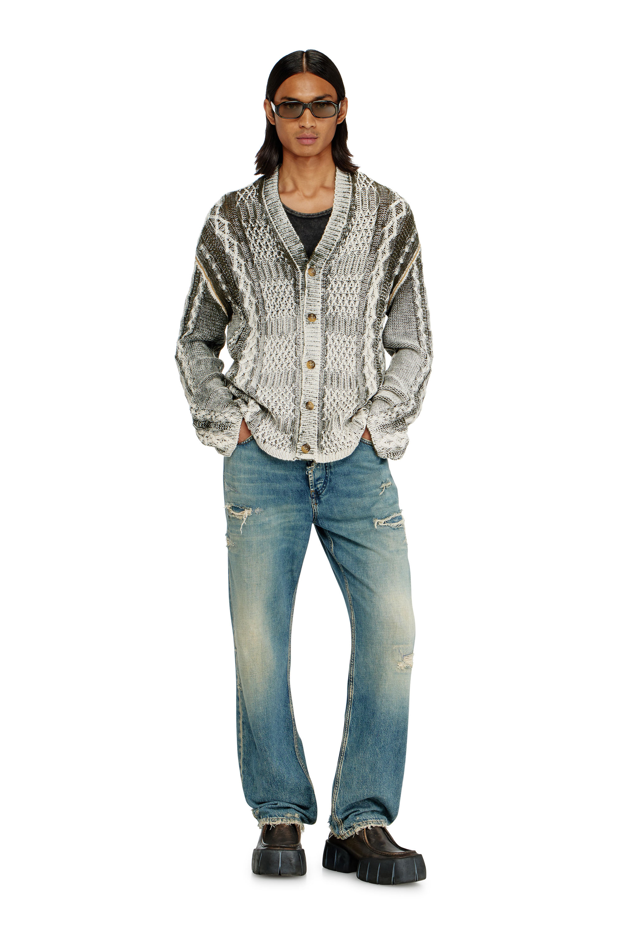 Diesel - K-MIOTO, Cardigan en maille torsad&eacute;e trait&eacute; Homme in Polychrome - 2
