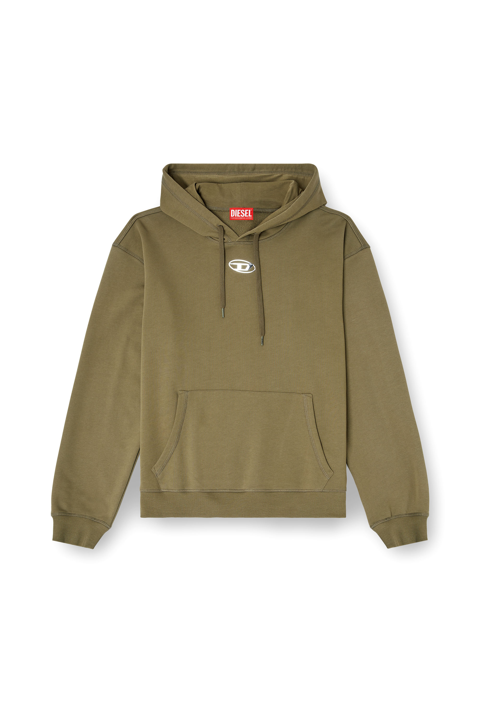 Diesel - S-NORM-HOOD-IOD, Man's Cotton hoodie with metallic Oval D in Military Green - 3
