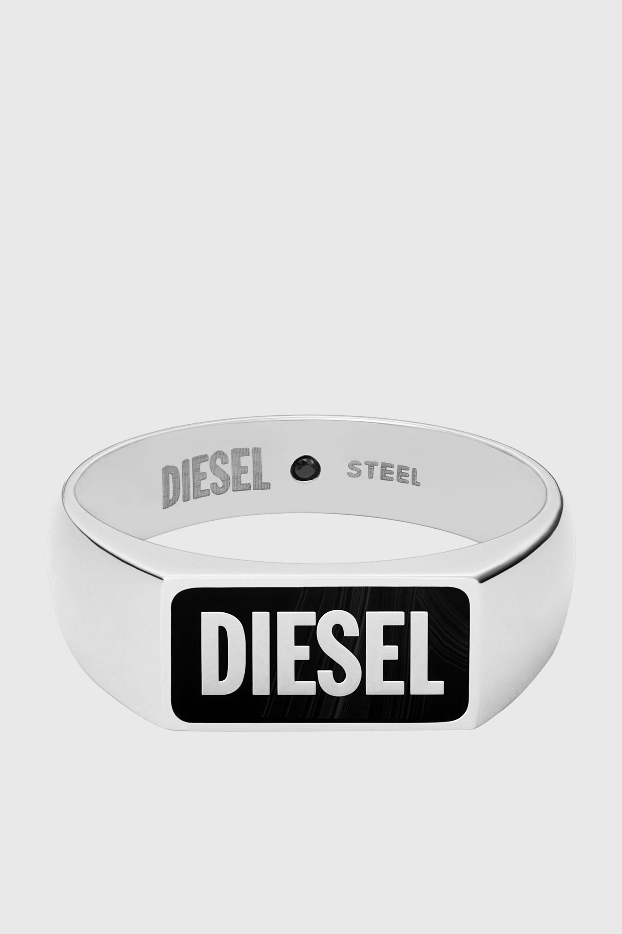 Men's Black agate signet ring | Silver | Diesel US