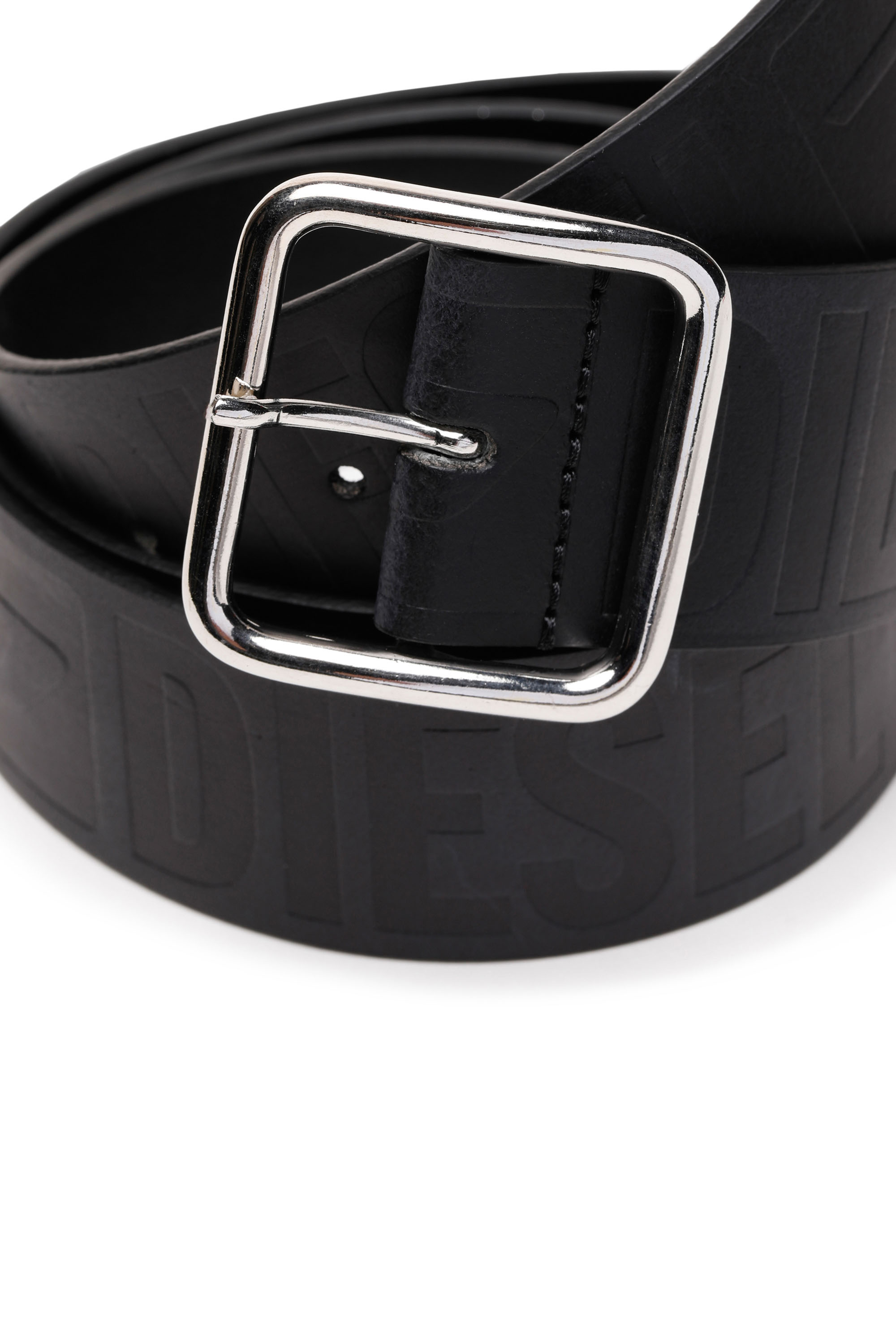 Diesel - B-ILLY II, Ceinture en cuir avec logo emboss&eacute; all-over Homme in Noir - 2