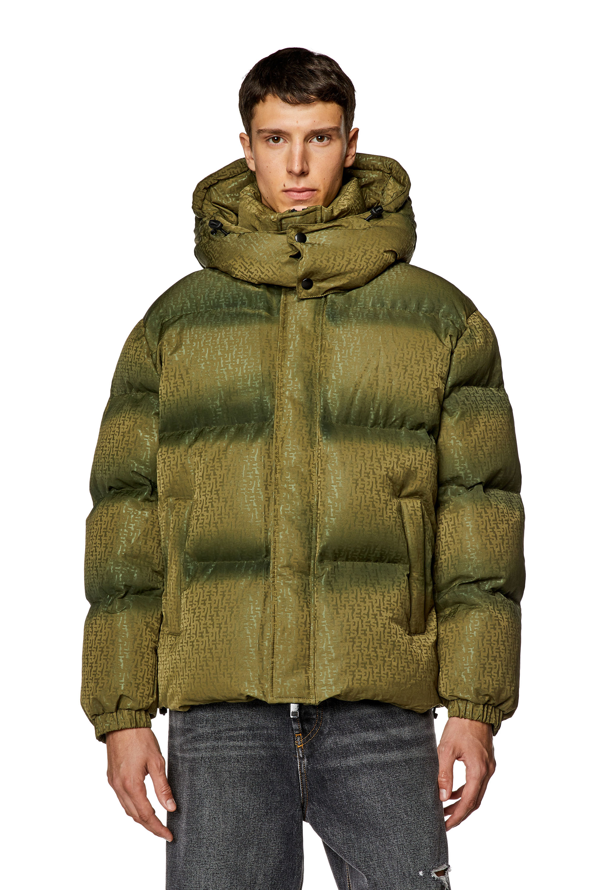 Men's Puffer jacket with monogram motif | Green | Diesel
