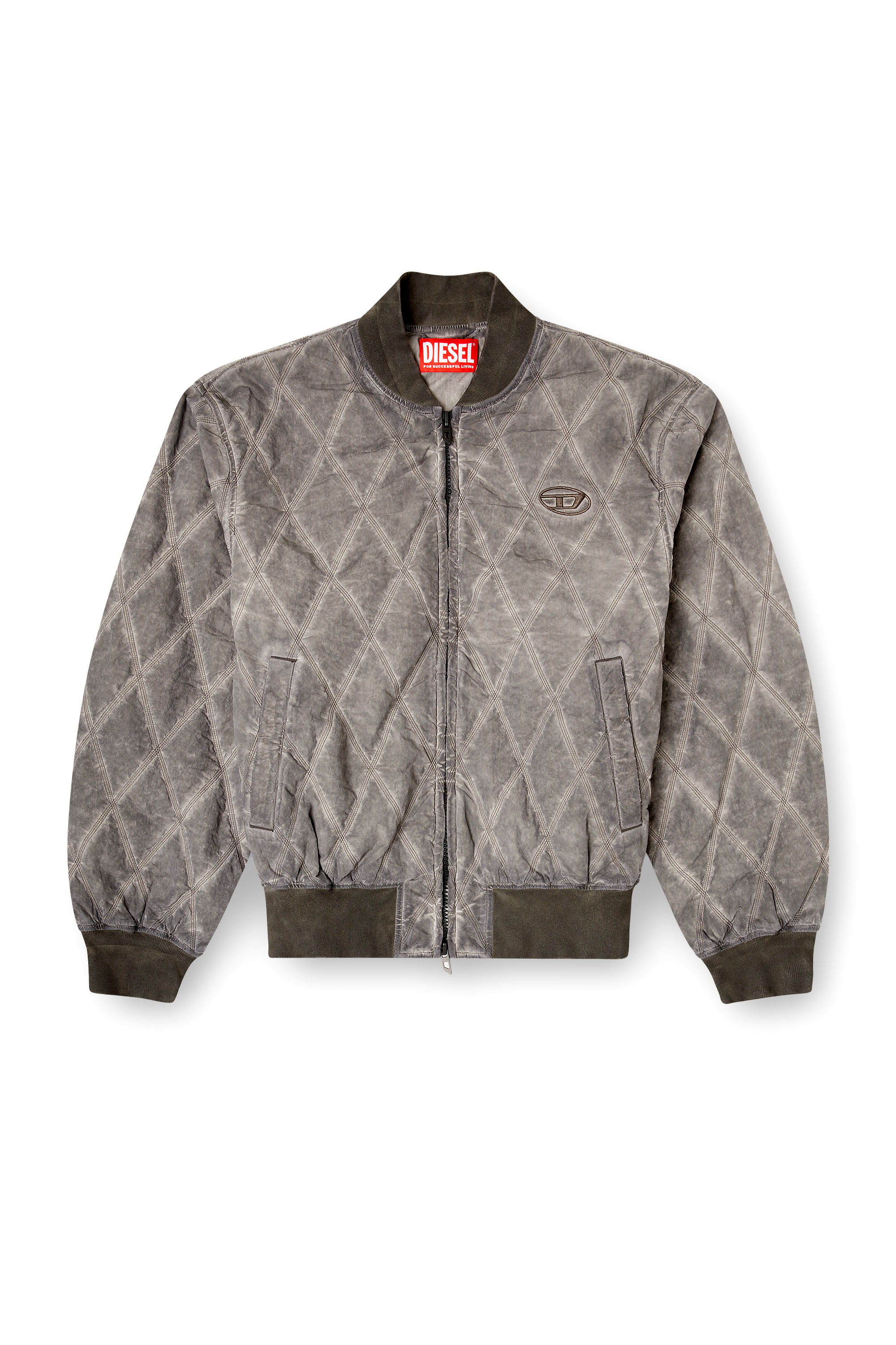 Diesel - J-TYPE-TREAT, Male's Padded argyle-quilted bomber jacket in Grey - 3