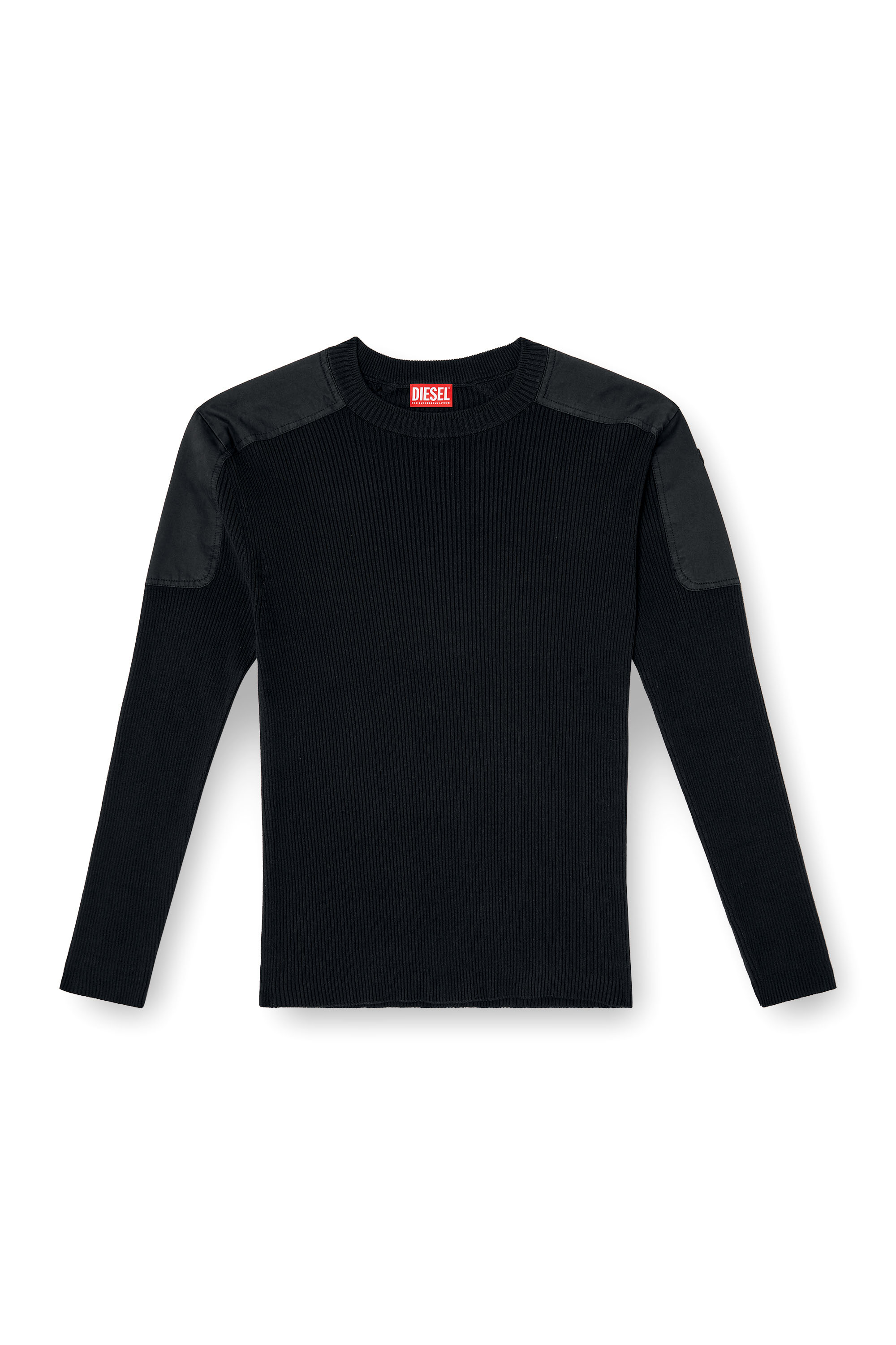 Diesel - K-MARTIN, Male's Ribbed jumper with shoulder panels in Black - 3
