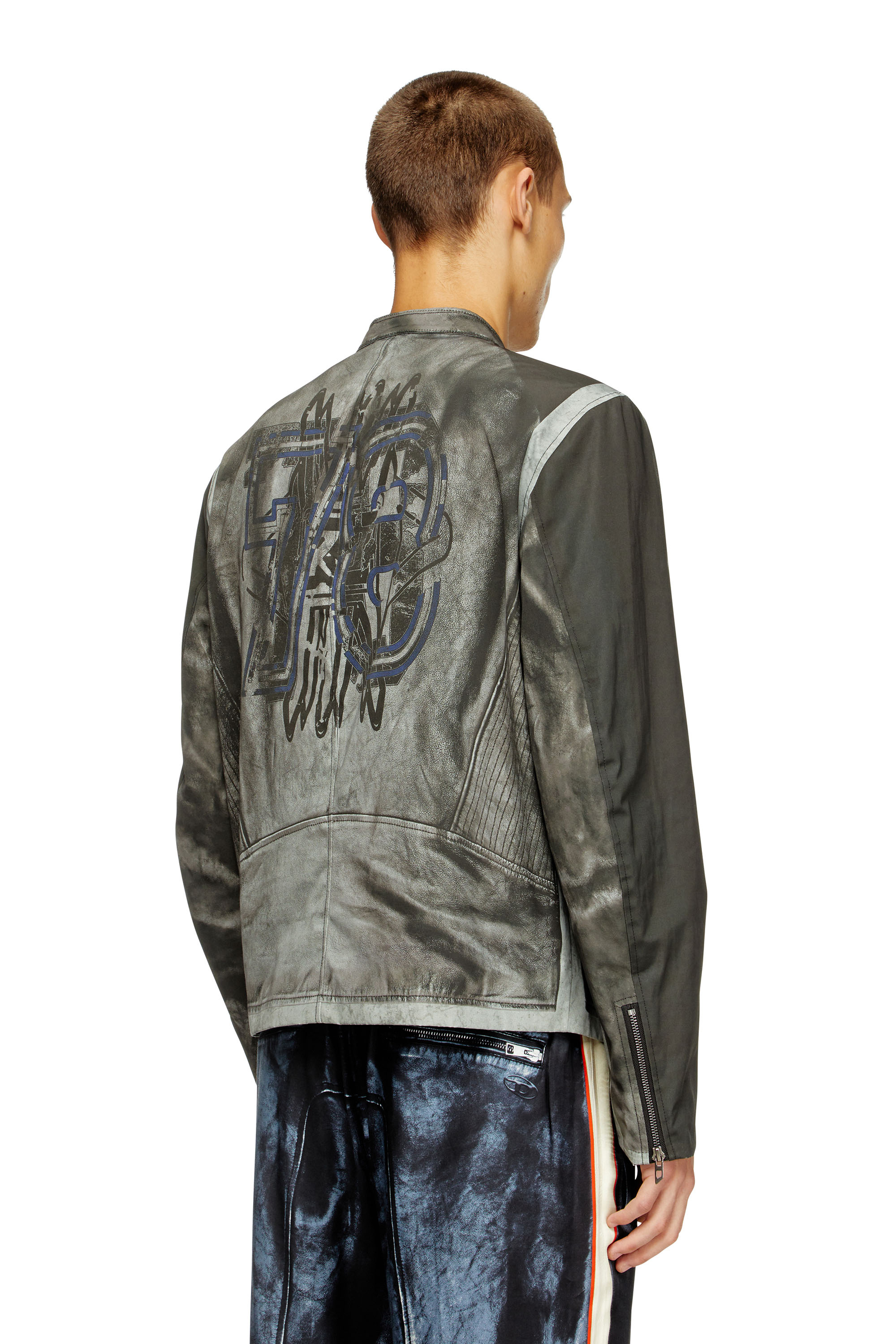 Diesel - J-EVERT, Male's Biker jacket in printed canvas in Dark Grey - 3