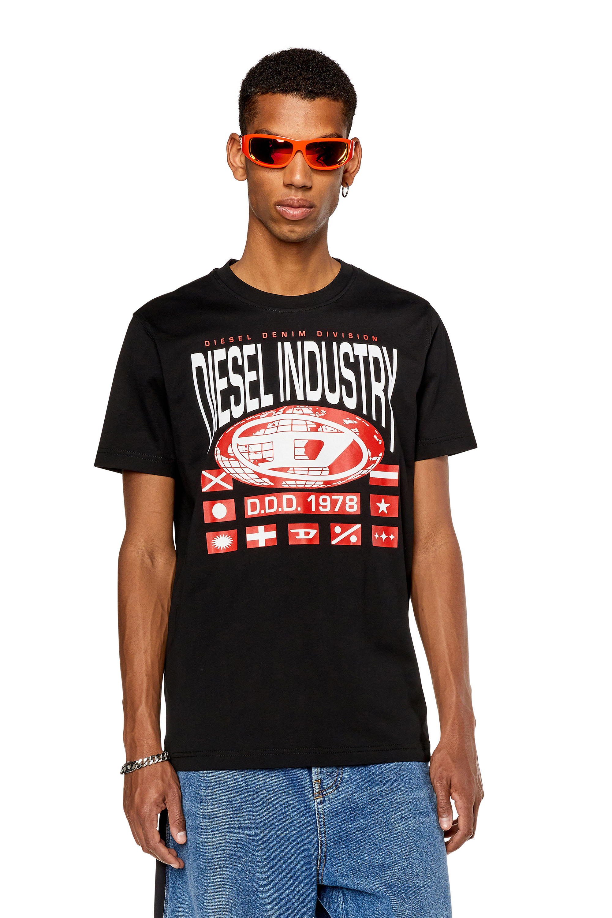 Men's T-shirt with globe oval D print | Black | Diesel