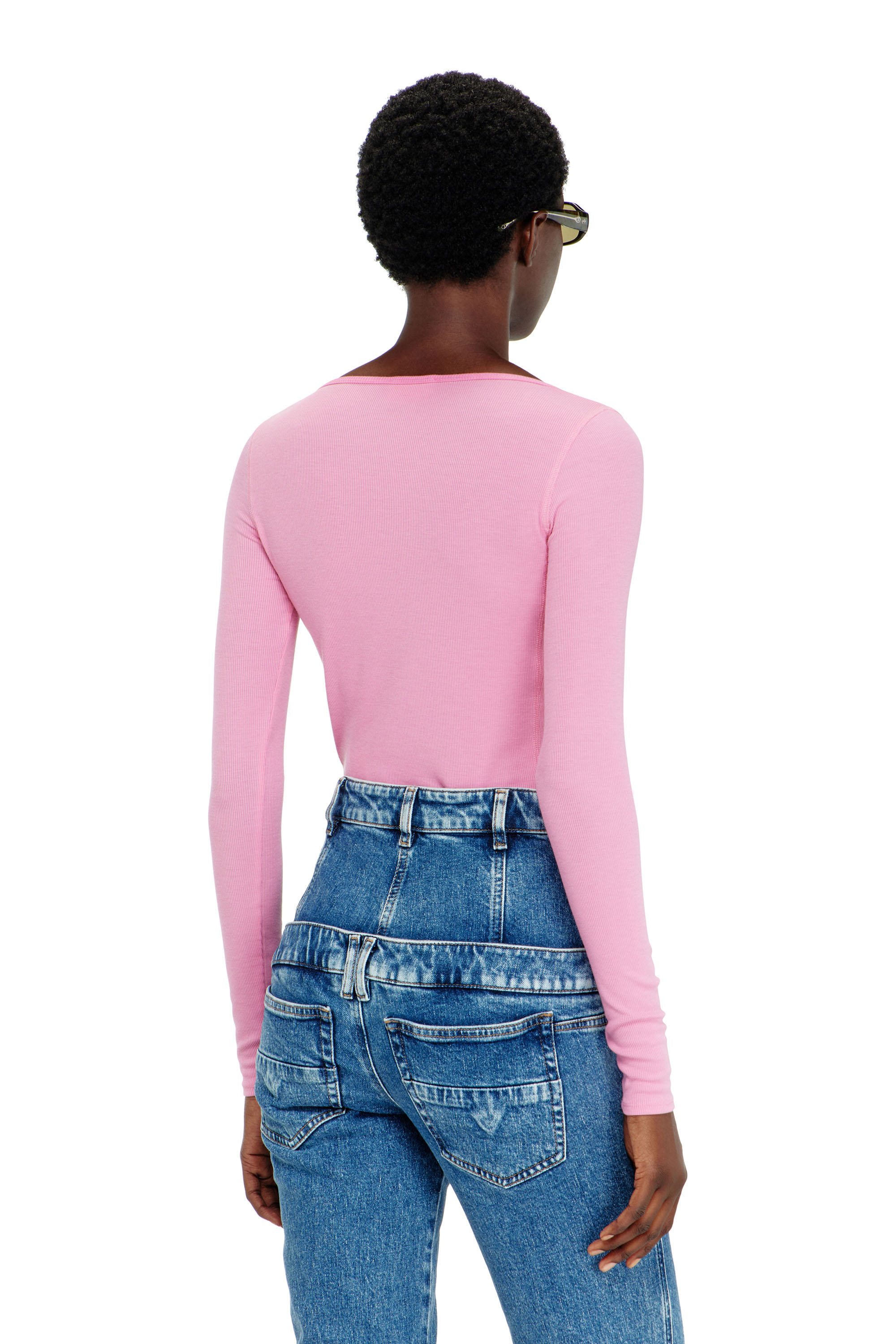 Diesel - T-RIBI-LS-AA1, Female's Slim V-neck lyocell top with zip in Pink - 4