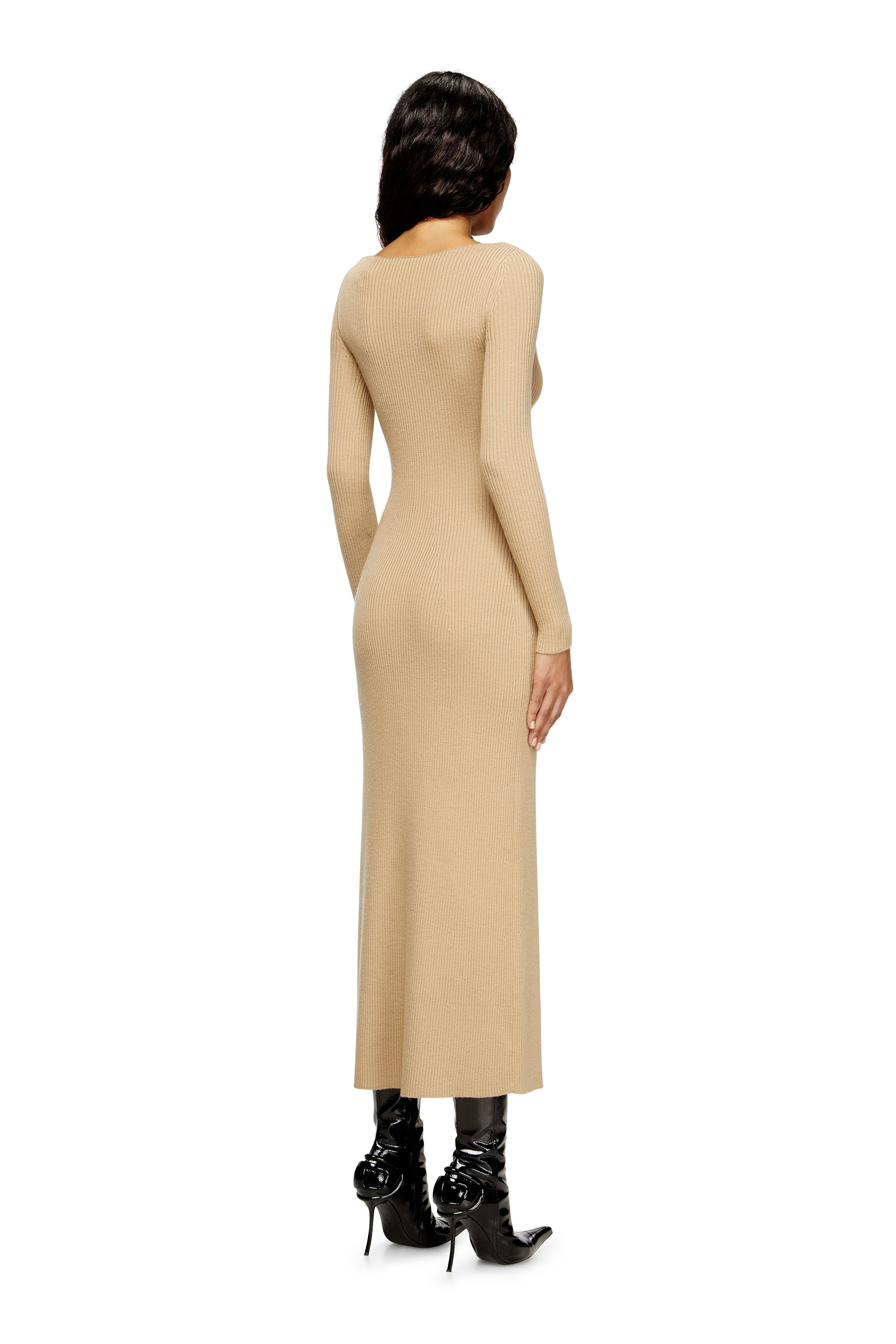Diesel - M-OLONI, Robe midi en laine avec incrustation Femme in Beige - 4