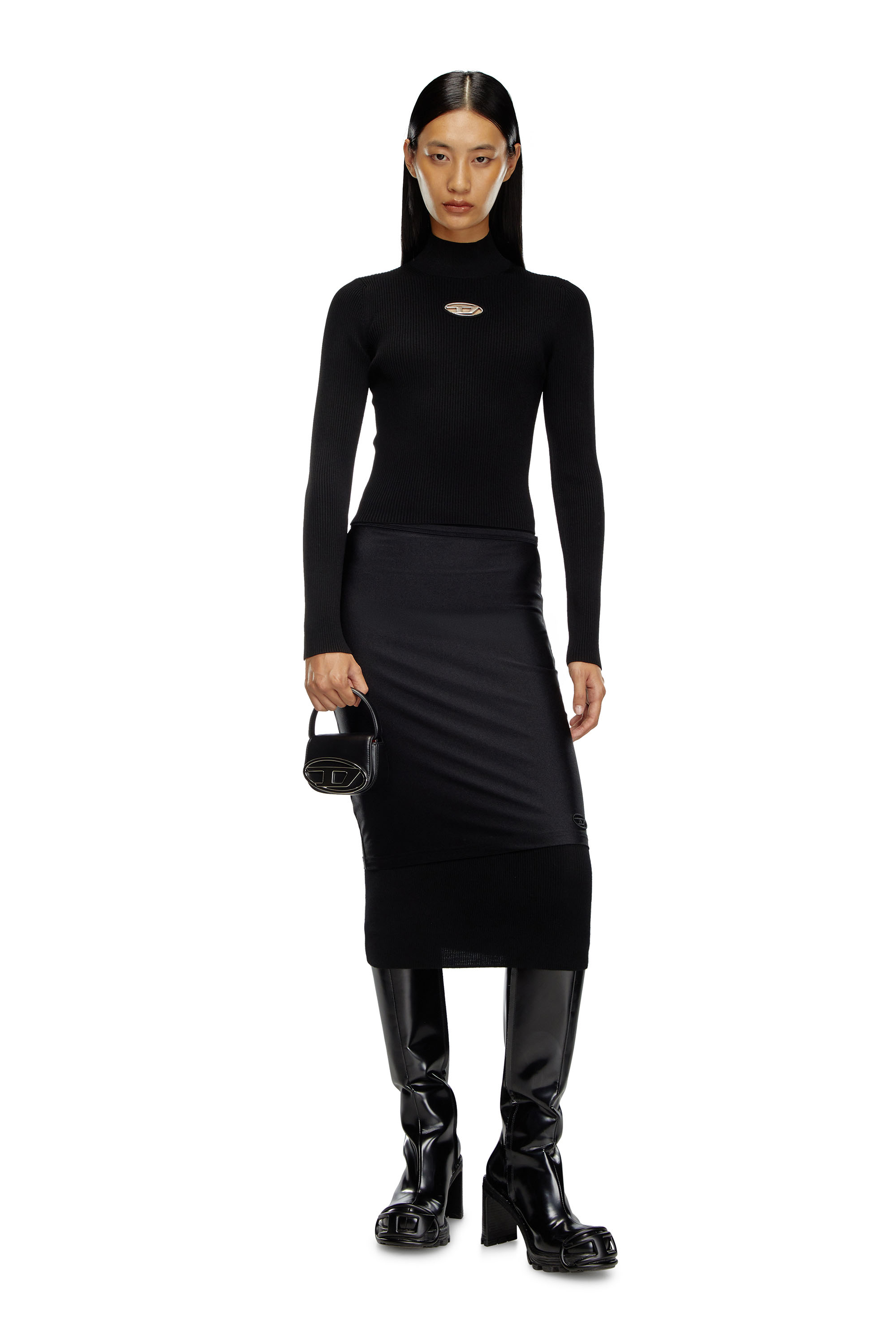 Diesel - M-VALARI-TN, Female's Rib-knit top in Black - 1