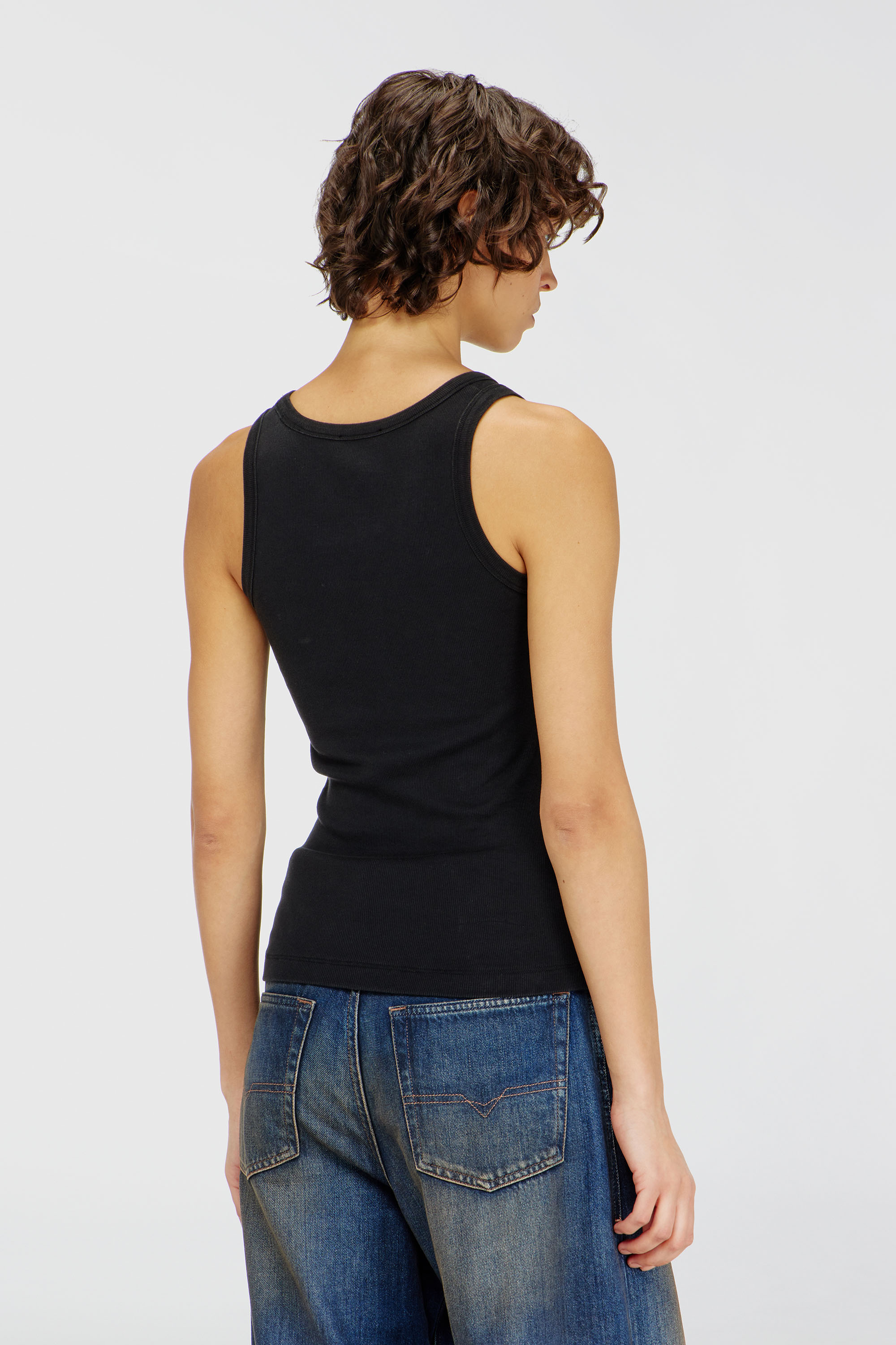 Women's Slim ribbed tank top with metallic Oval D | Black | Diesel