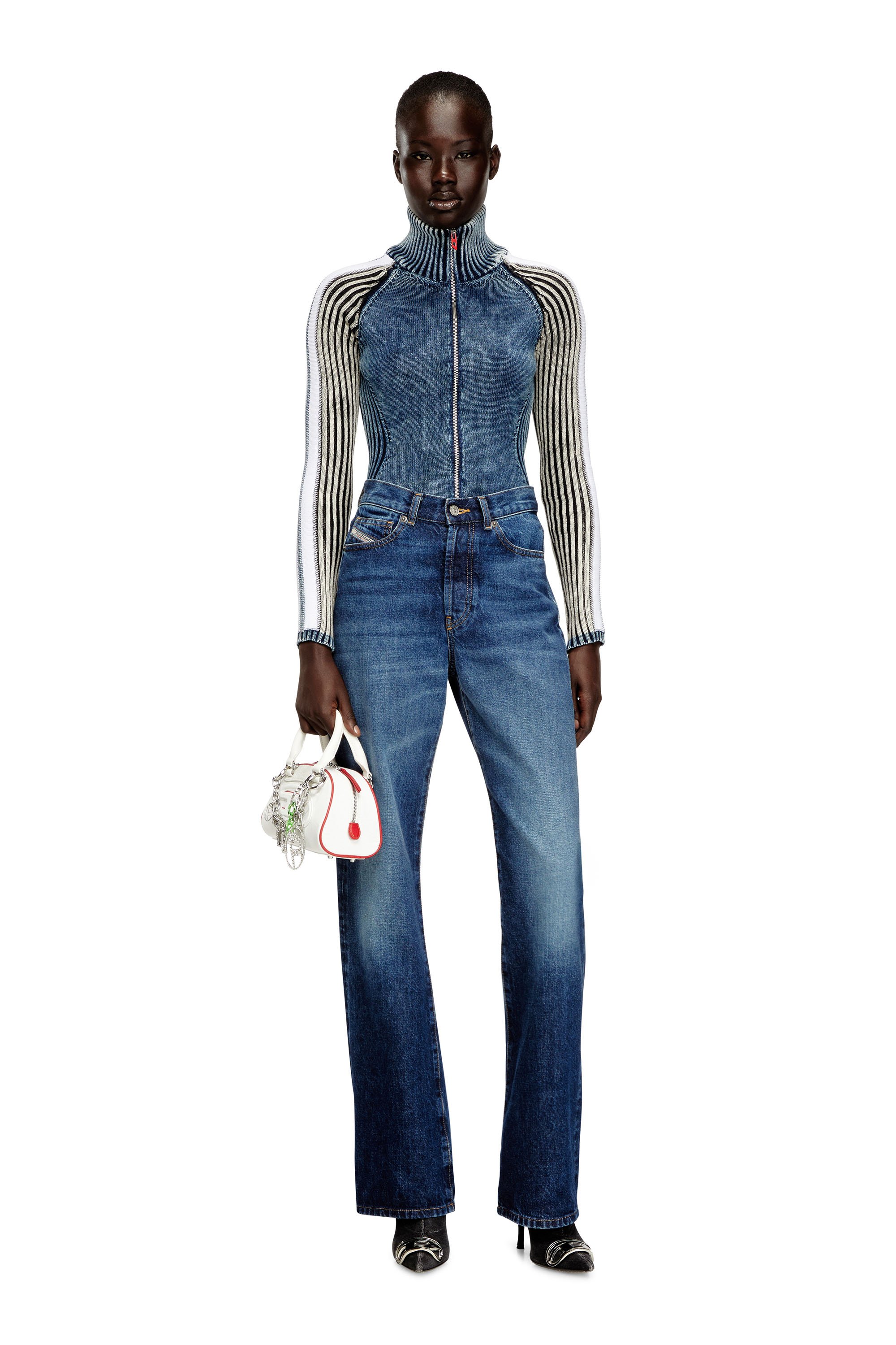 Diesel - 1DR DOME CROSSBODY, Female's 1DR Dome-Colour-block mini bowling bag in White - 2