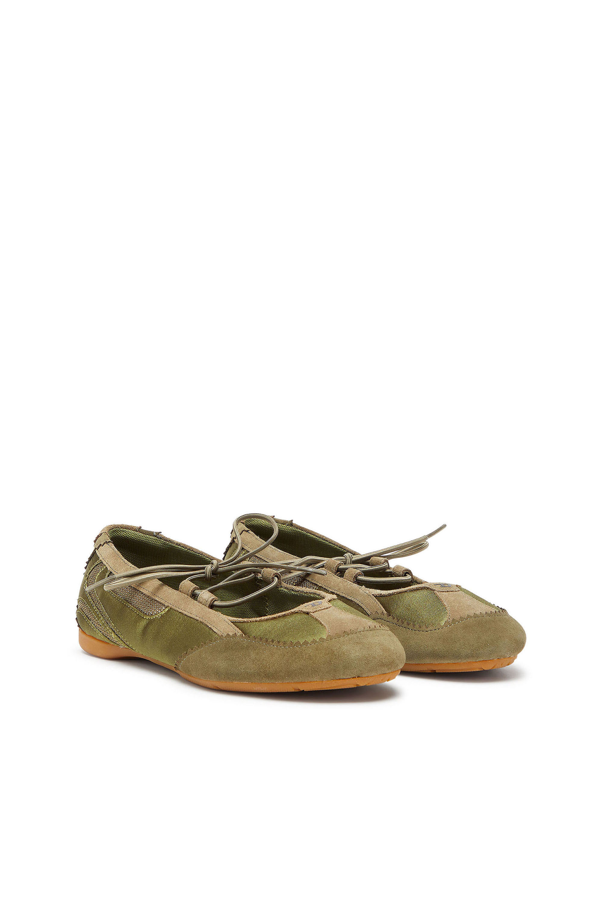 Diesel - D-MILE BALLERINA LACE UP II W, Female's D-Mile - Lace-up ballerina flats in leather and mesh in Military Green - 2