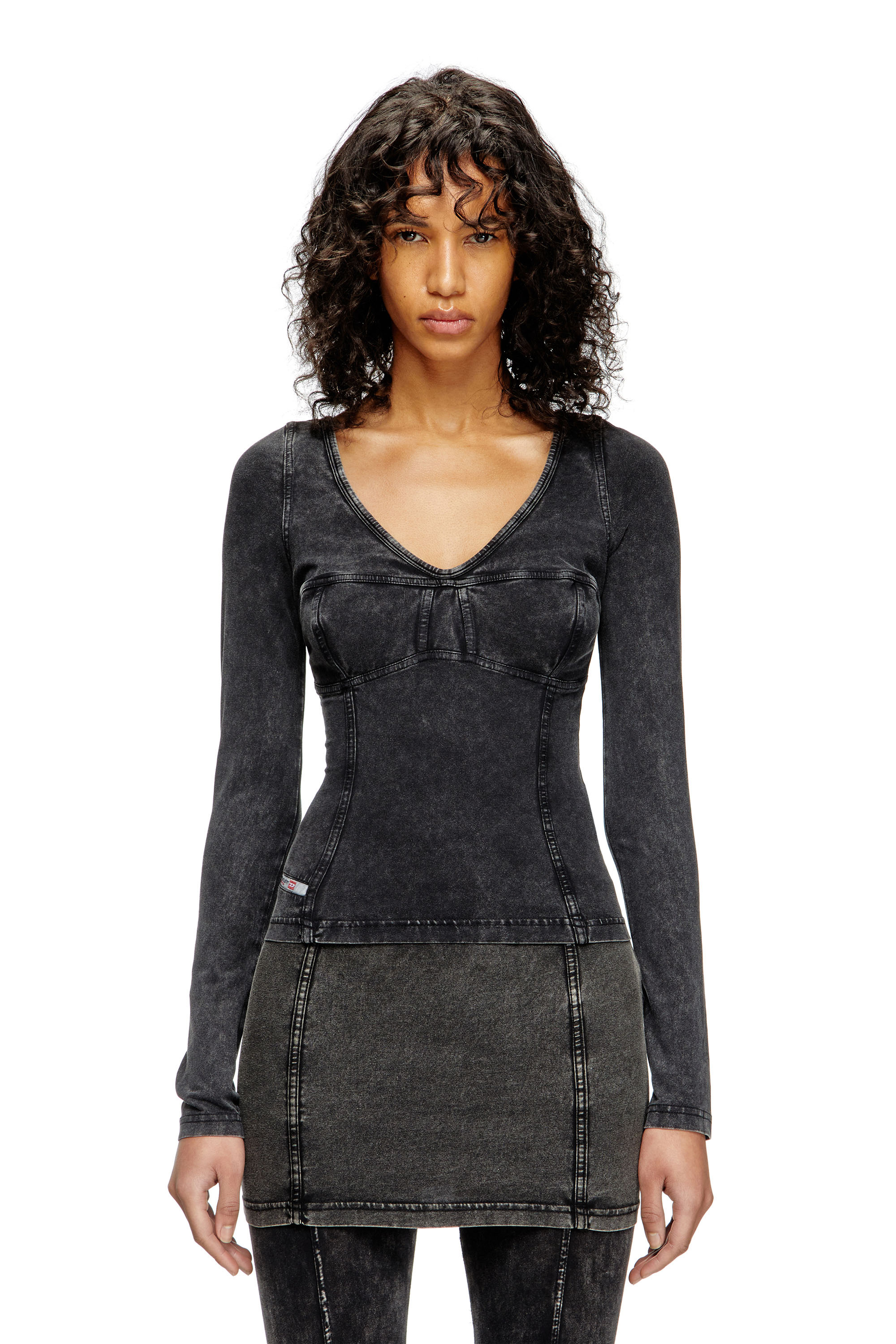 Diesel - T-ELIN, Woman's Long-sleeve top with denim effect in Black - 3