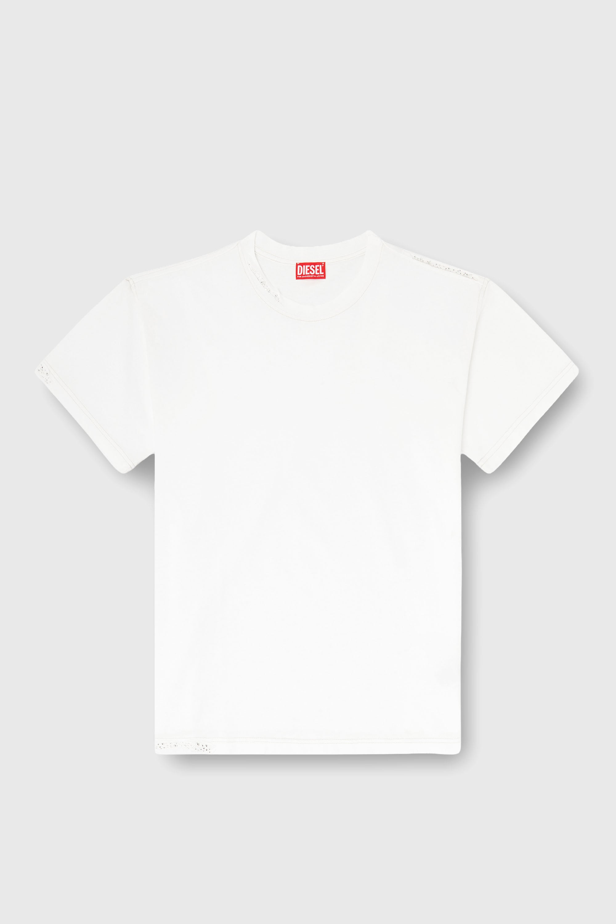 Diesel - T-NORM-CRYSTALS, Man's T-shirt with frayed edges and crystal details in White - 2