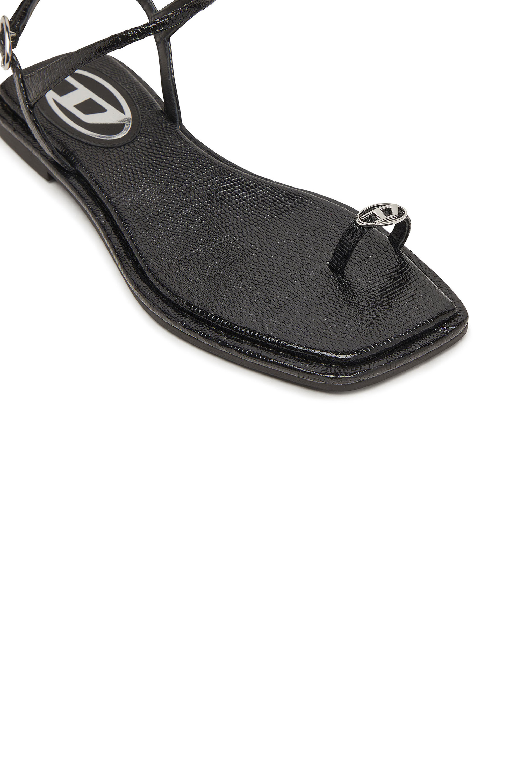 Women's D-AMBER - Sandals in leather with metallic logo | Black