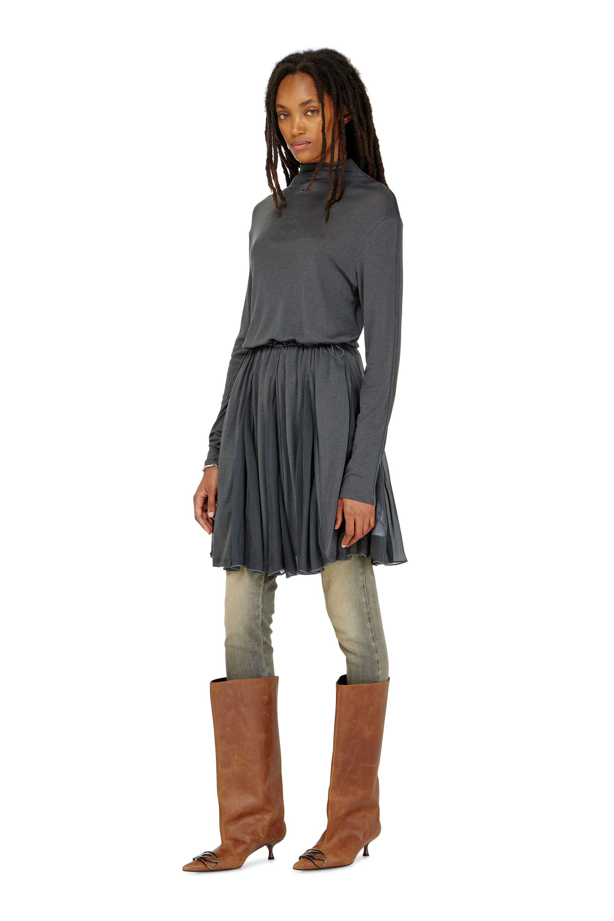 Diesel - D-REI, Woman's Turtleneck mini dress in jersey and chiffon in null - 3