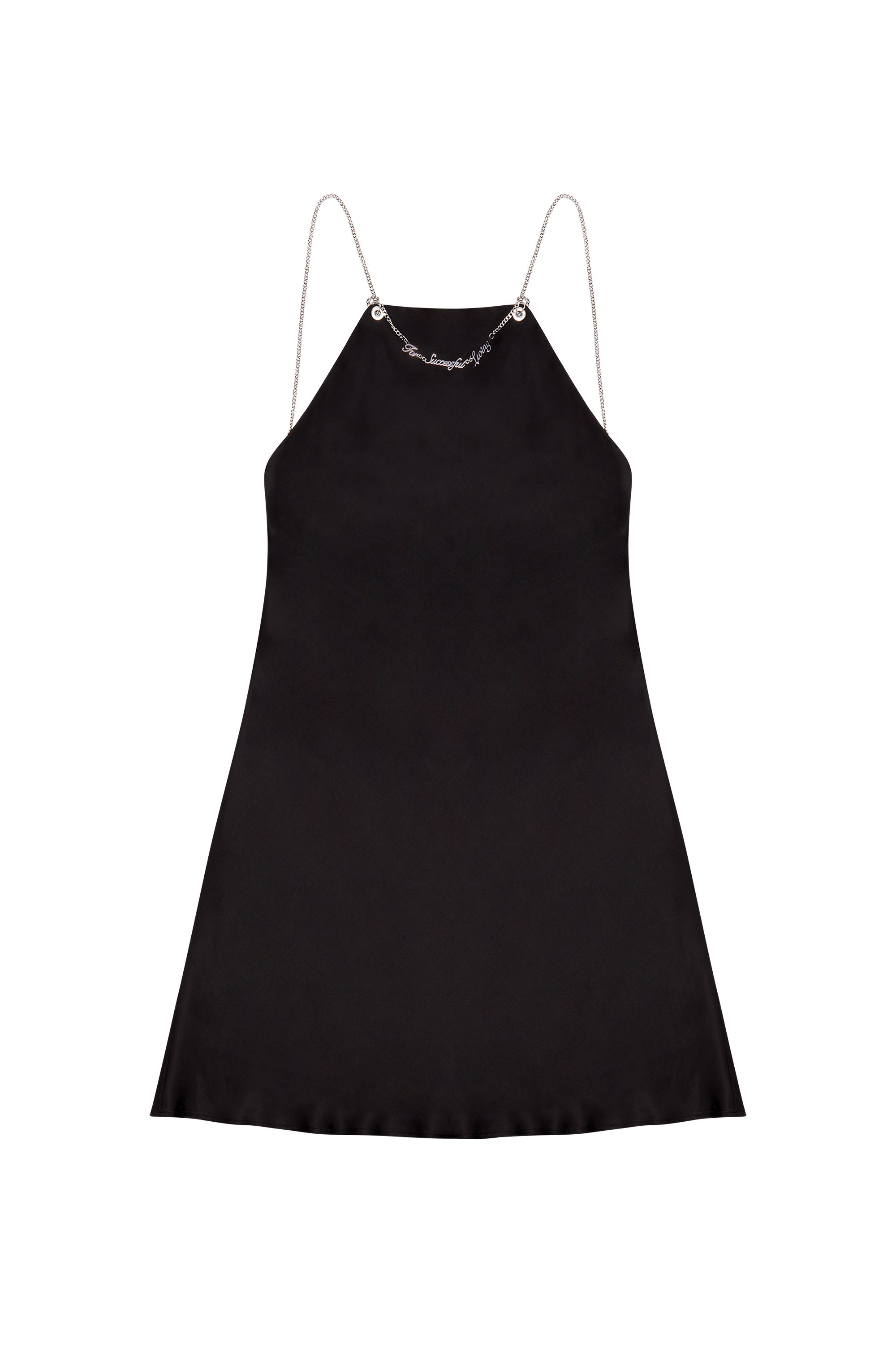 Diesel - D-ELIZ-MINI, Woman's Satin mini dress with chain straps in Black - 2