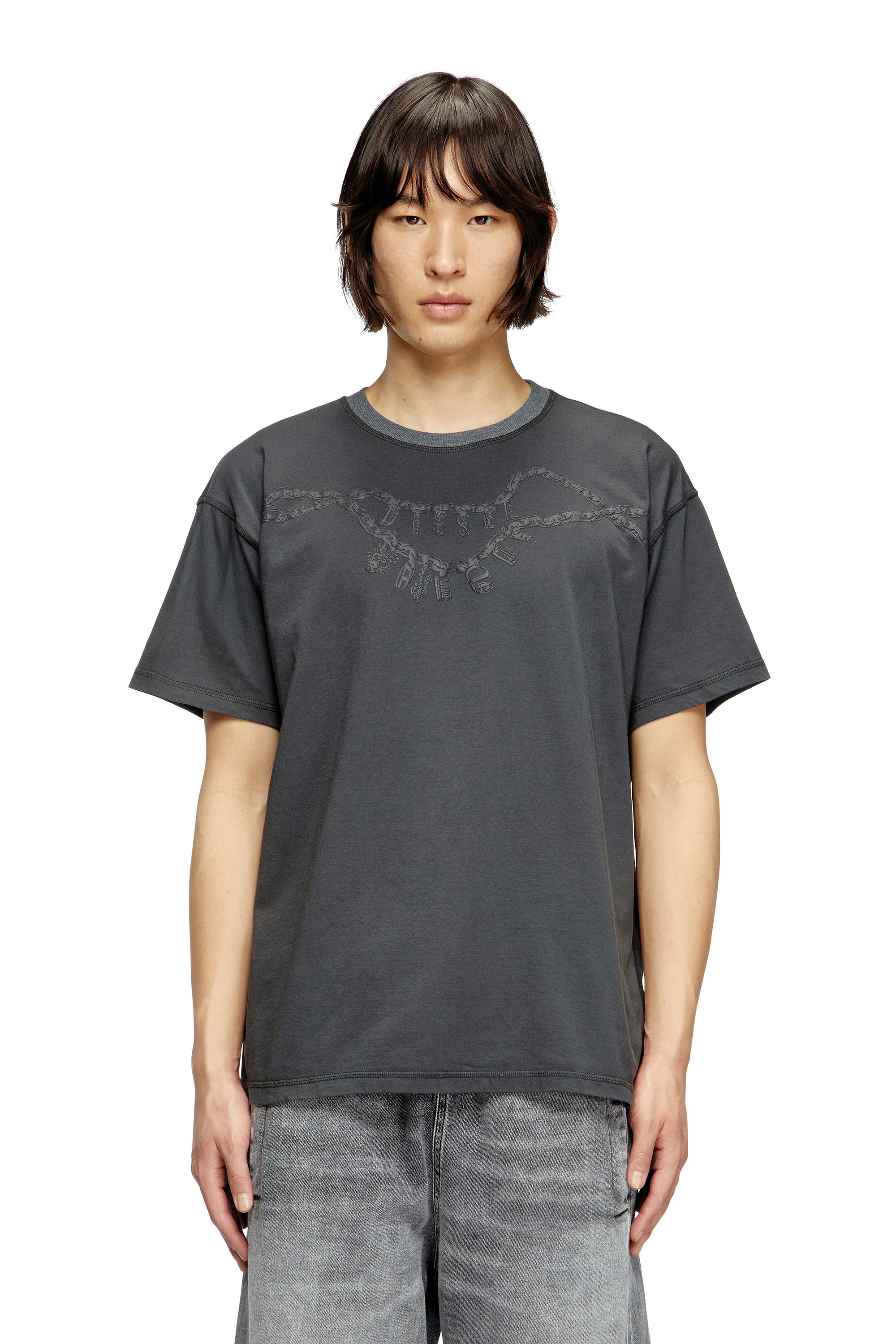 Diesel - T-NORM-HOSHI, Unisex's T-shirt with charm necklace print in Dark grey - 1