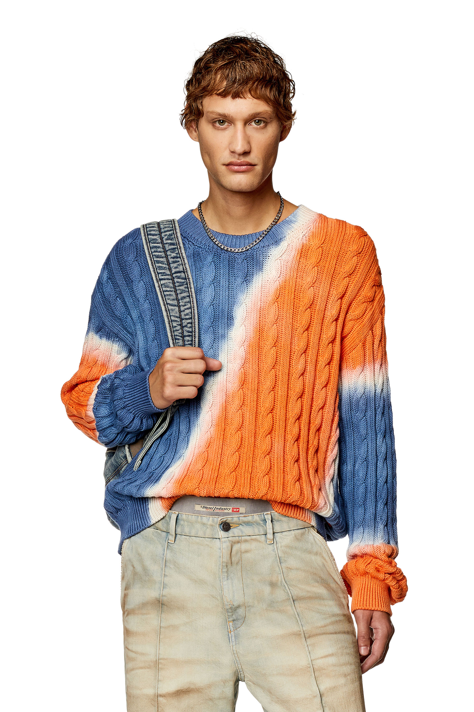 Men's Tie-dye jumper in cable-knit cotton | Multicolor | Diesel