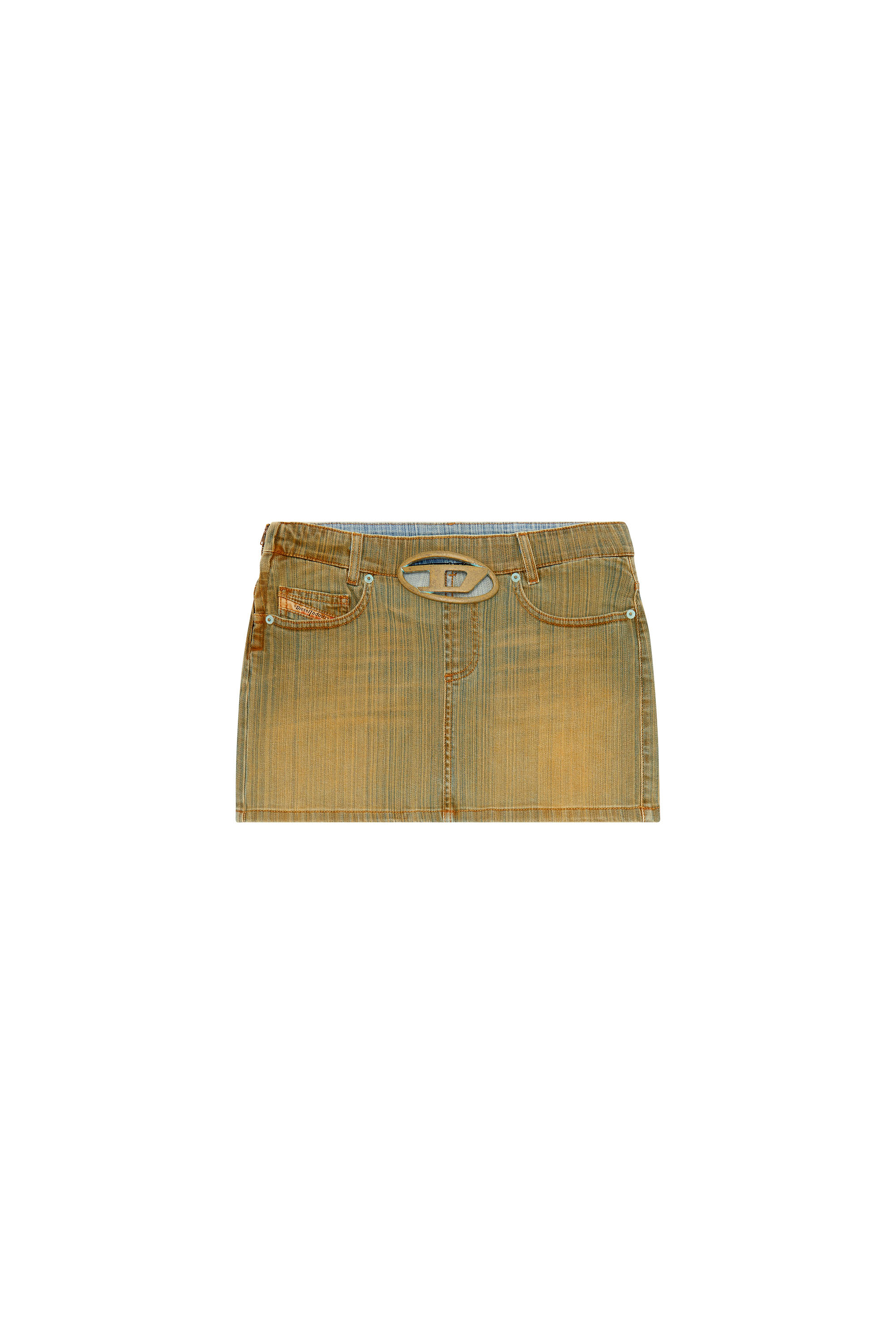 Diesel - DE-RON-FSD, Woman's Mini skirt in denim with plaque in Beige/Blue - 2