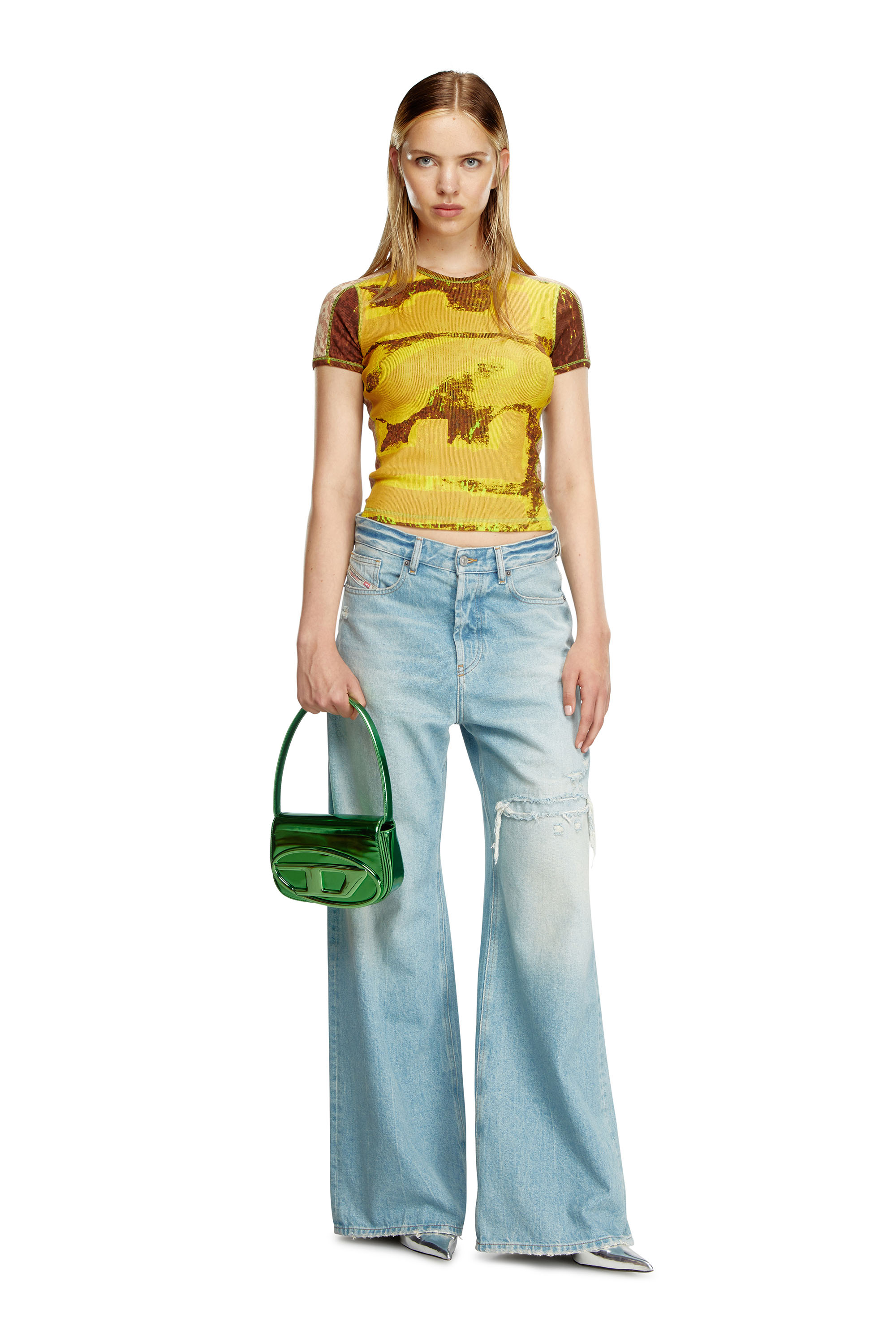 Diesel - 1DR, Woman's 1DR-Iconic shoulder bag in mirrored leather in Green - 2