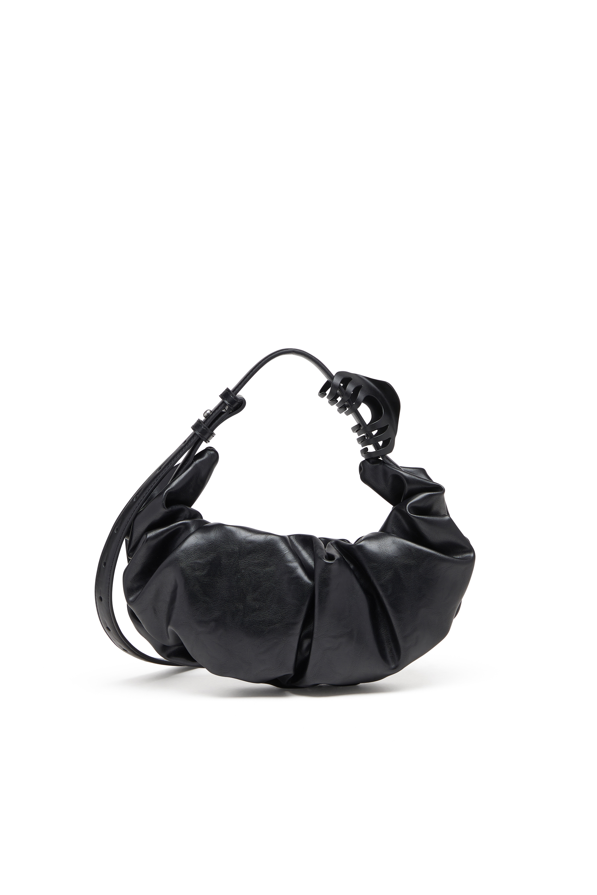 Diesel - GRAB-D HOBO S, Bolso hobo pequeño fruncido en PU brillante Mujer in Negro - 3