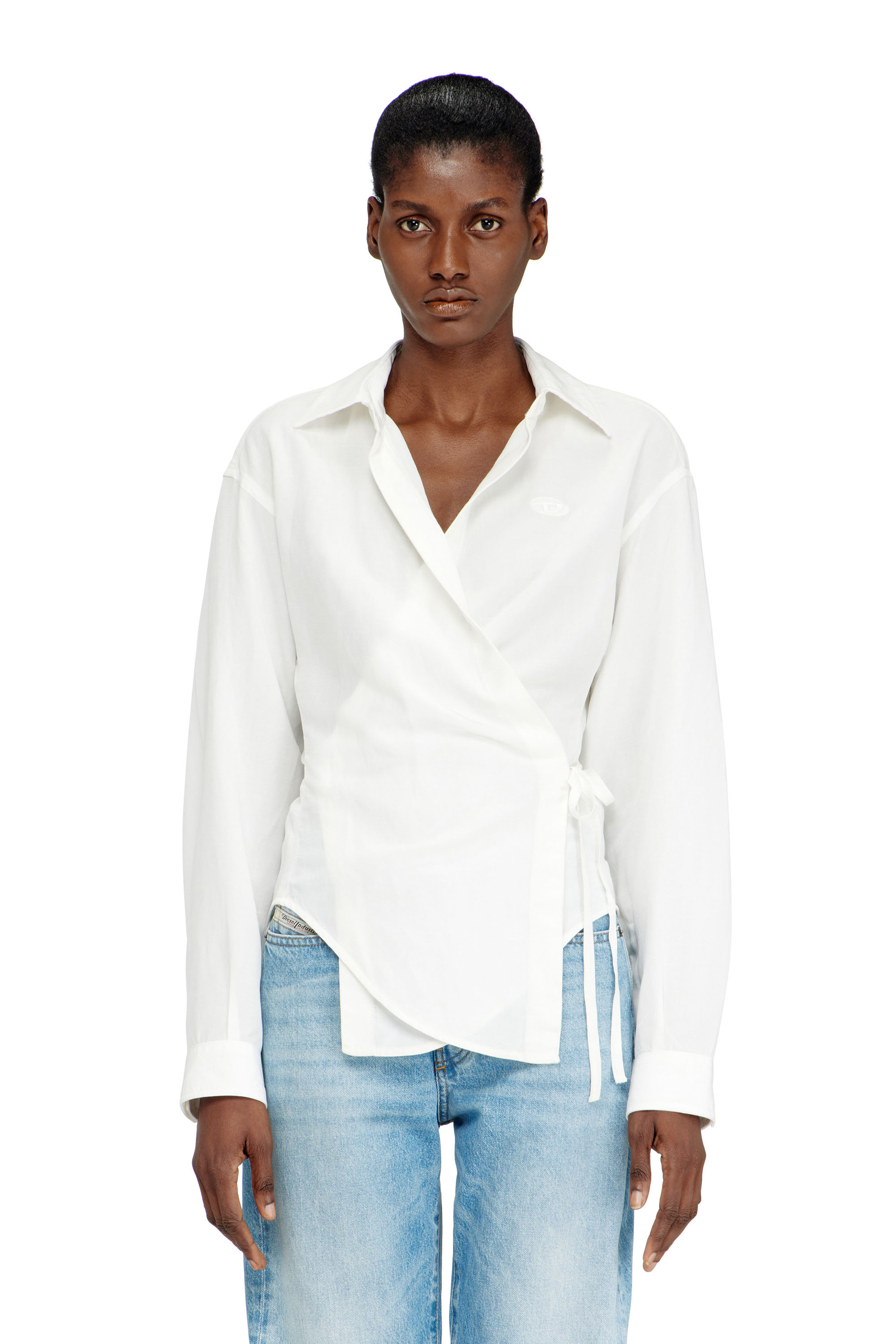 Diesel - C-DELPHOS-S3, Female's Linen-blend shirt with wrap closure in White - 3