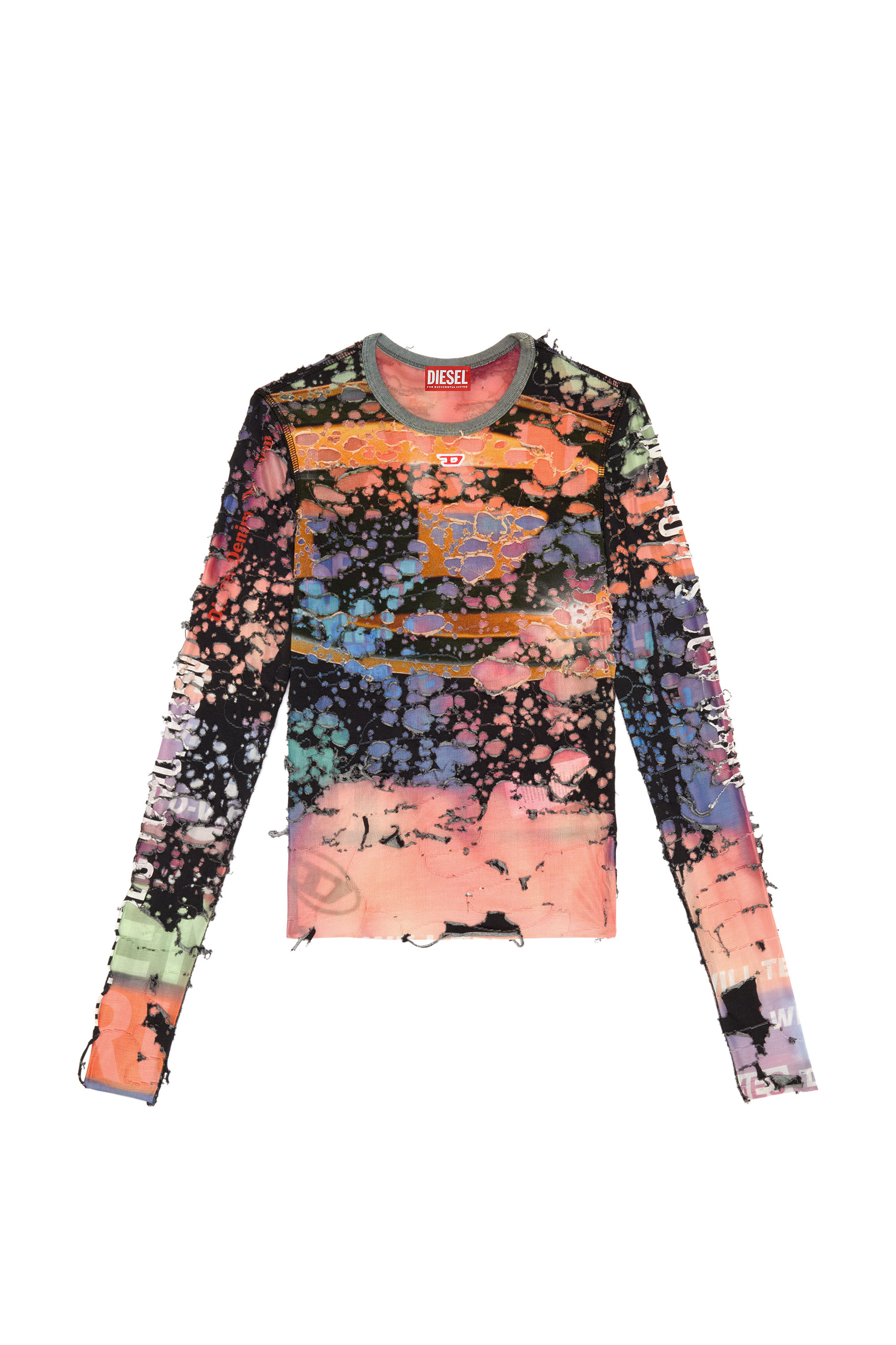 Diesel - T-MILEY, Woman's Destroyed top with cinema prints in Black/Pink - 2