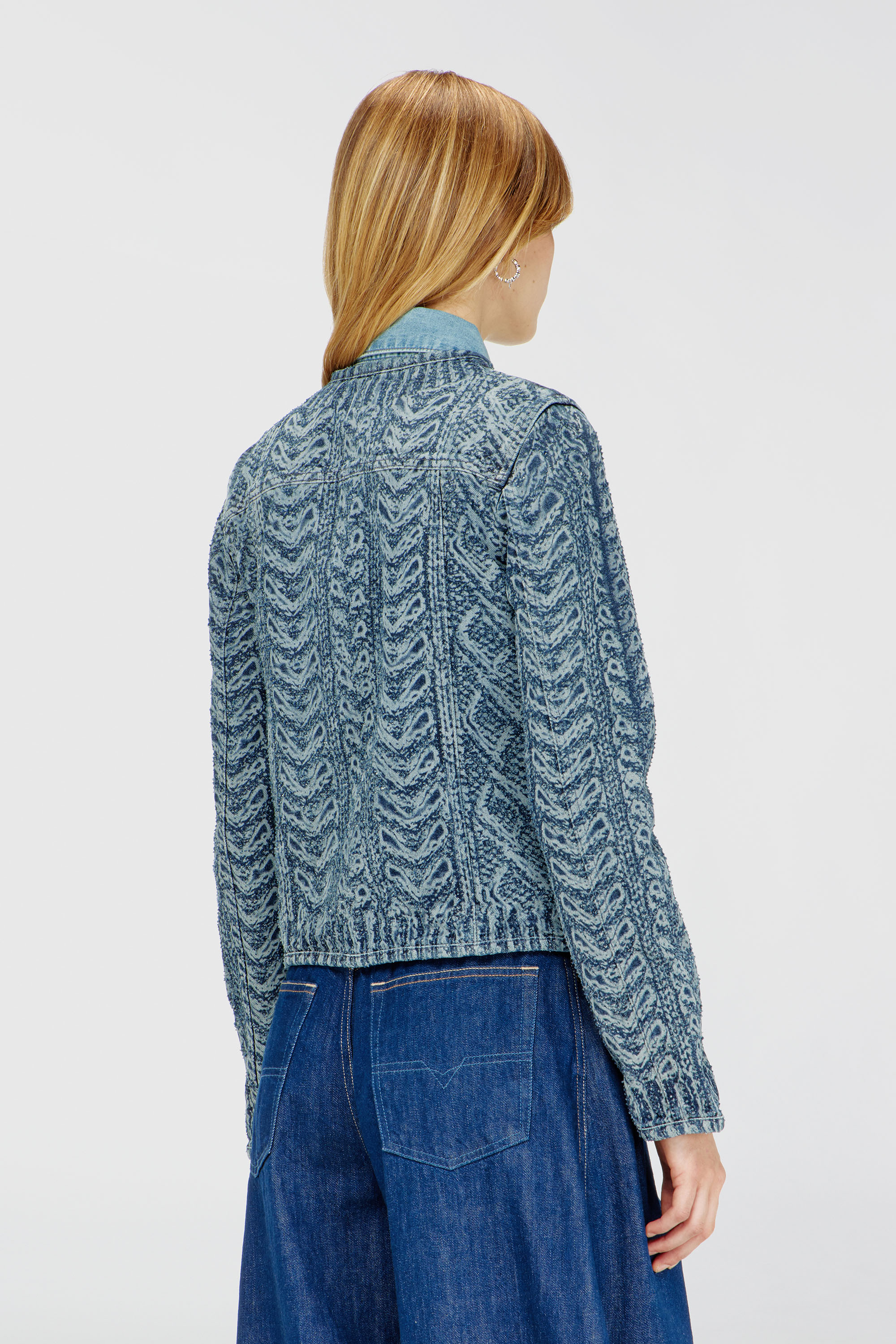 Diesel - DE-GRAFY-S2, Woman's Collarless jacket in cable-knit-effect denim in Medium blue - 5