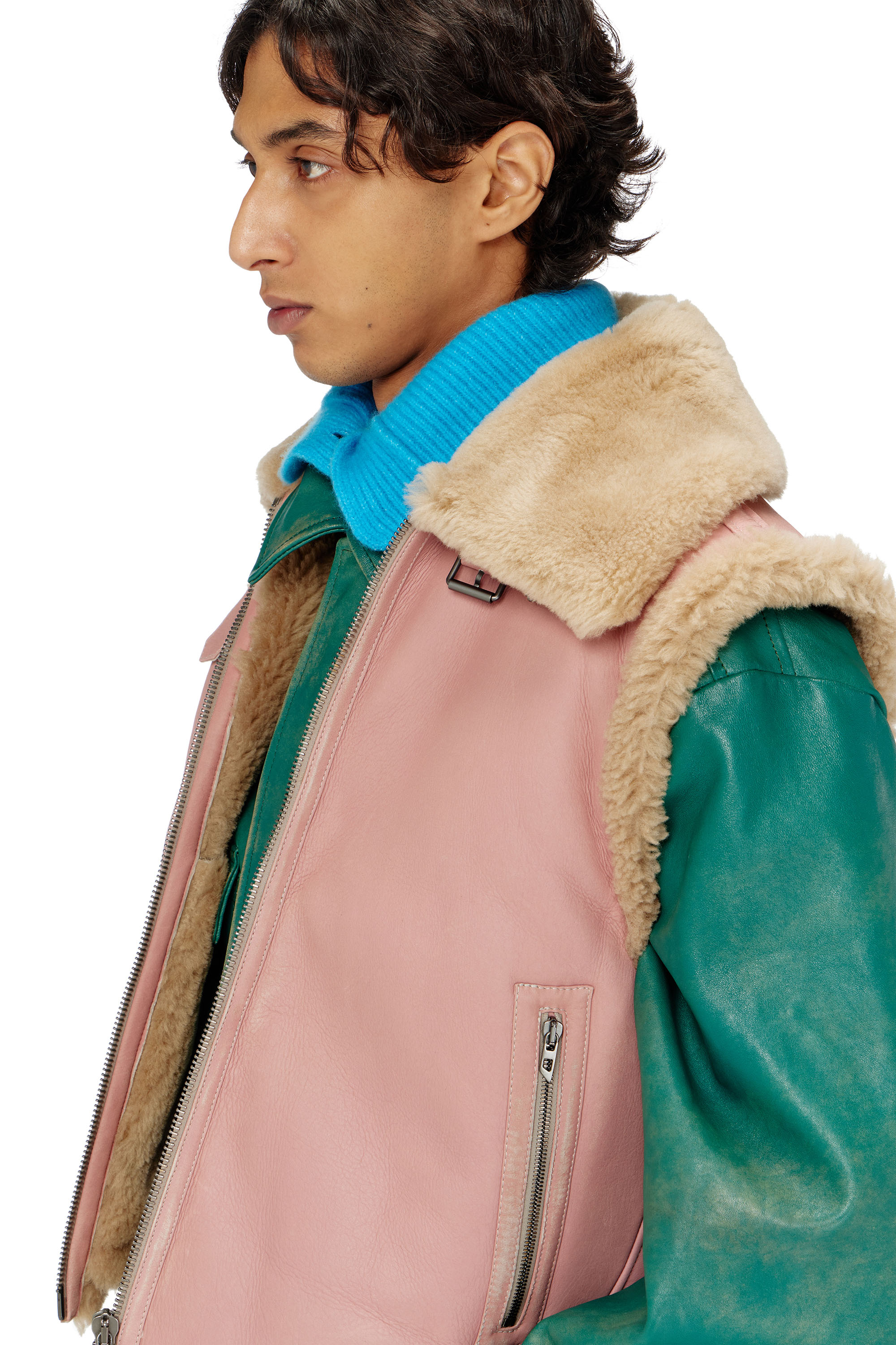 Diesel - L-HONT, Male's Shearling leather vest in Pink - 4